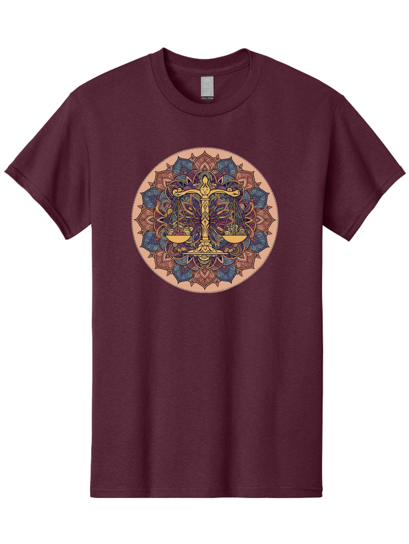Libra-Scales-Mandala Men'S Graphic Tee, 100% Cotton, Comfortable Casual Summer Wear, Machine Washable, Libra Scales, Intricate Mandala Design, Floral Patterns, Balance And Harmony, Astrology Symbol, Zodiac Sign, Decorative Art, Mystical Vibes, Bae217