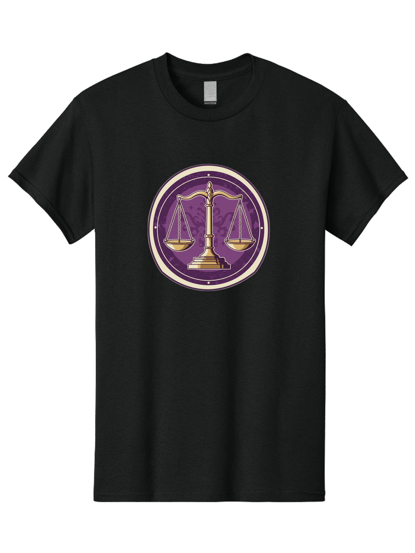 Libra-Scales Men'S Graphic Tee, 100% Cotton, Comfortable Casual Summer Wear, Machine Washable, Scales Of Justice, Balance And Harmony, Libra Zodiac Sign, Gold Scales, Purple Circle, Justice Symbol, Equilibrium, Fairness, Astrology Symbol Bae218
