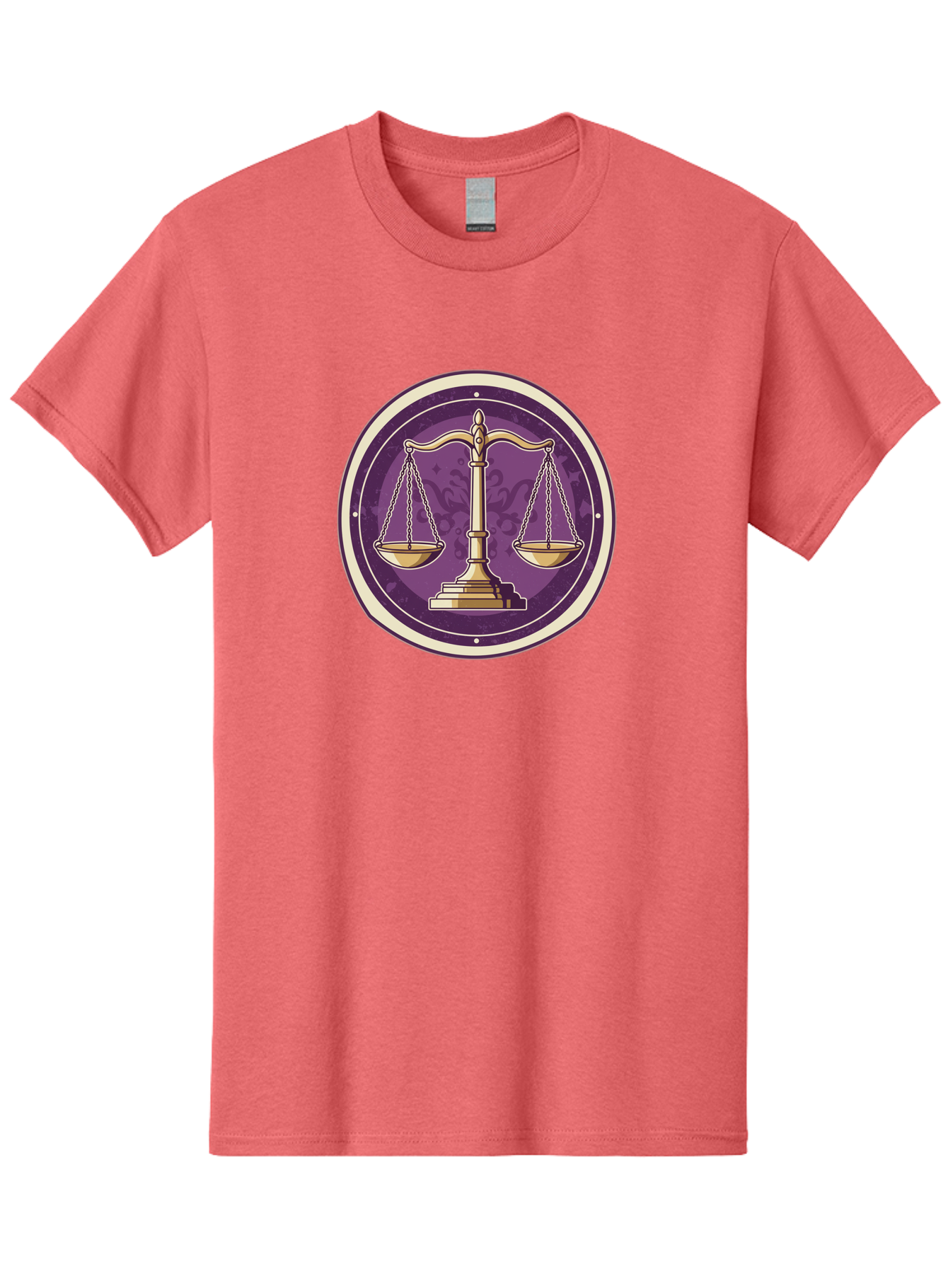 Libra-Scales Men'S Graphic Tee, 100% Cotton, Comfortable Casual Summer Wear, Machine Washable, Scales Of Justice, Balance And Harmony, Libra Zodiac Sign, Gold Scales, Purple Circle, Justice Symbol, Equilibrium, Fairness, Astrology Symbol Bae218