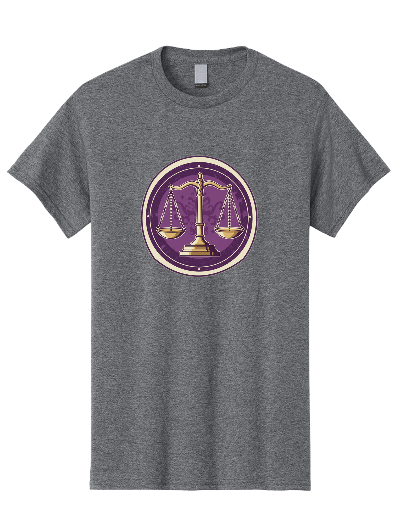 Libra-Scales Men'S Graphic Tee, 100% Cotton, Comfortable Casual Summer Wear, Machine Washable, Scales Of Justice, Balance And Harmony, Libra Zodiac Sign, Gold Scales, Purple Circle, Justice Symbol, Equilibrium, Fairness, Astrology Symbol Bae218