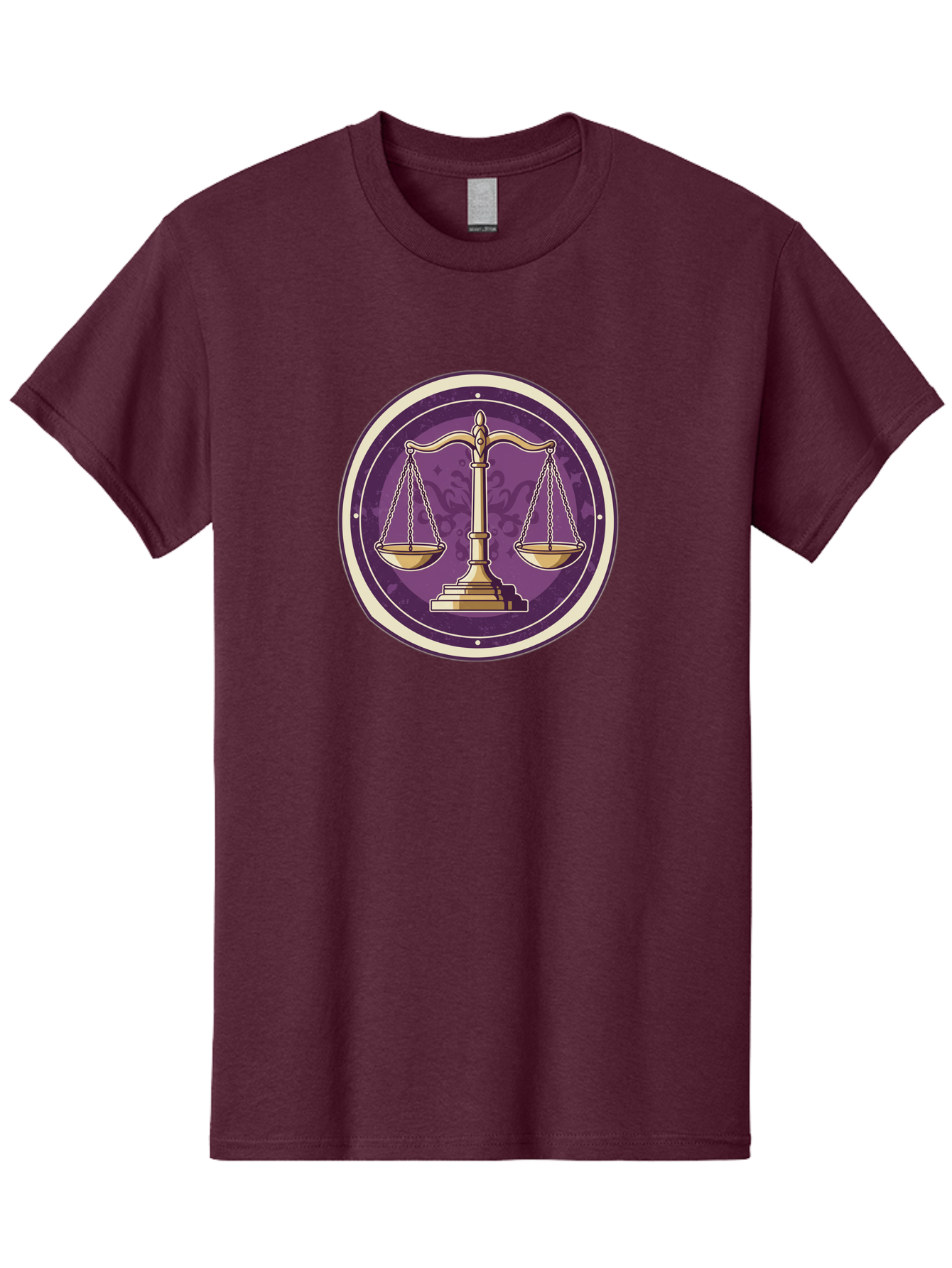 Libra-Scales Men'S Graphic Tee, 100% Cotton, Comfortable Casual Summer Wear, Machine Washable, Scales Of Justice, Balance And Harmony, Libra Zodiac Sign, Gold Scales, Purple Circle, Justice Symbol, Equilibrium, Fairness, Astrology Symbol Bae218