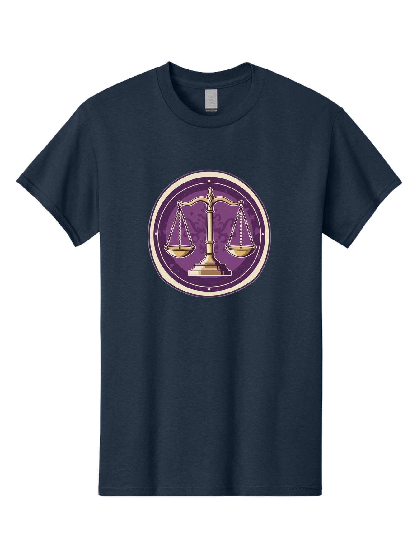 Libra-Scales Men'S Graphic Tee, 100% Cotton, Comfortable Casual Summer Wear, Machine Washable, Scales Of Justice, Balance And Harmony, Libra Zodiac Sign, Gold Scales, Purple Circle, Justice Symbol, Equilibrium, Fairness, Astrology Symbol Bae218