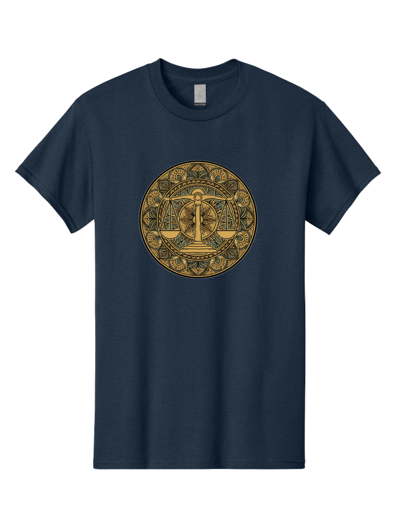 Libra-Symbol Men'S Graphic Tee, 100% Cotton, Comfortable Casual Summer Wear, Machine Washable, Mandala Art, Libra Zodiac Sign, Balance Scales, Intricate Designs, Symbolic Representation, Astrology, Justice, Harmony, Equilibrium, Bae220