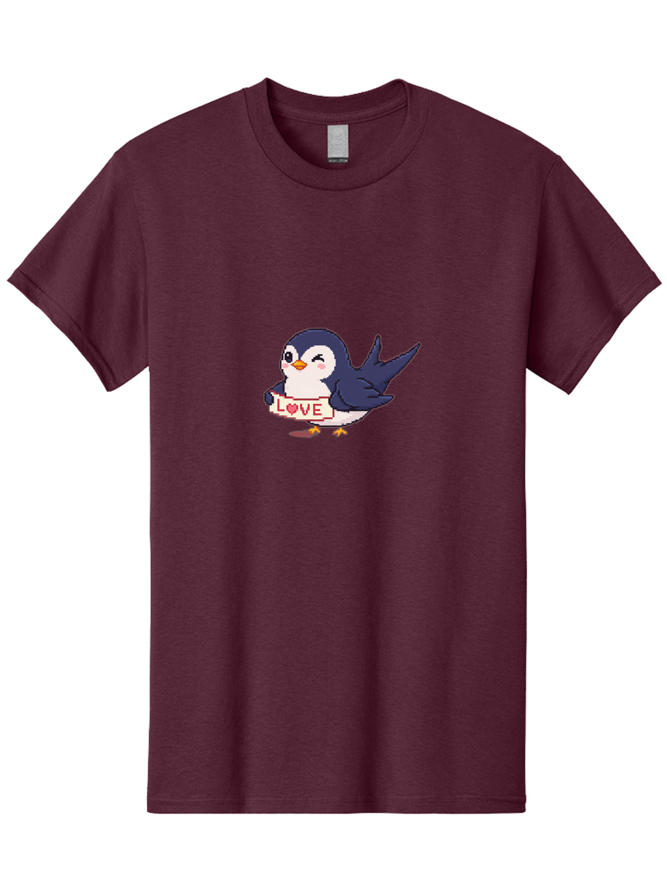 Love-Penguin Men'S Graphic Tee, 100% Cotton, Comfortable Casual Summer Wear, Machine Washable, Cute Penguin, Pixel Art, Love Sign, Heart Symbol, Adorable Animal, Cartoon Character, Sweet Expression, Digital Illustration, Kawaii Style Bae225