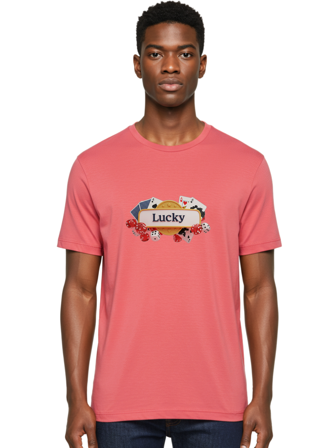 Lucky Men'S Graphic Tee, 100% Cotton, Comfortable Casual Summer Wear, Machine Washable, Lucky Charm, Playing Cards, Poker Dice, Casino Games, Gambler'S Luck, Good Fortune, Winning Streak, Lady Luck Bae227
