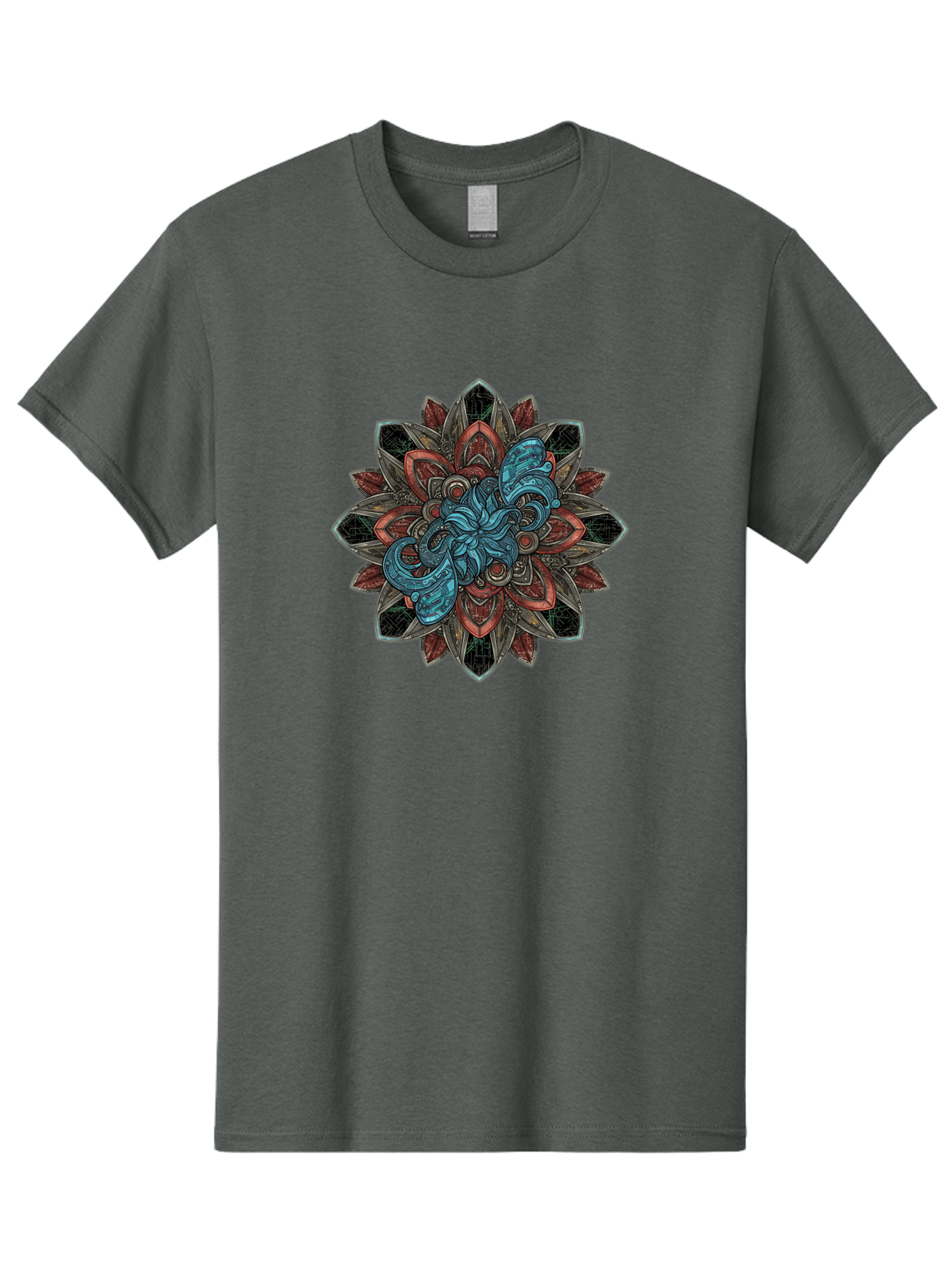 Mandala-Design Men'S Graphic Tee, 100% Cotton, Comfortable Casual Summer Wear, Machine Washable, Intricate Mandala Design, Octopus In The Center, Swirling Tentacles, Bohemian Art, Vibrant Colors, Abstract Patterns, Symbolic Artwork, Bae228