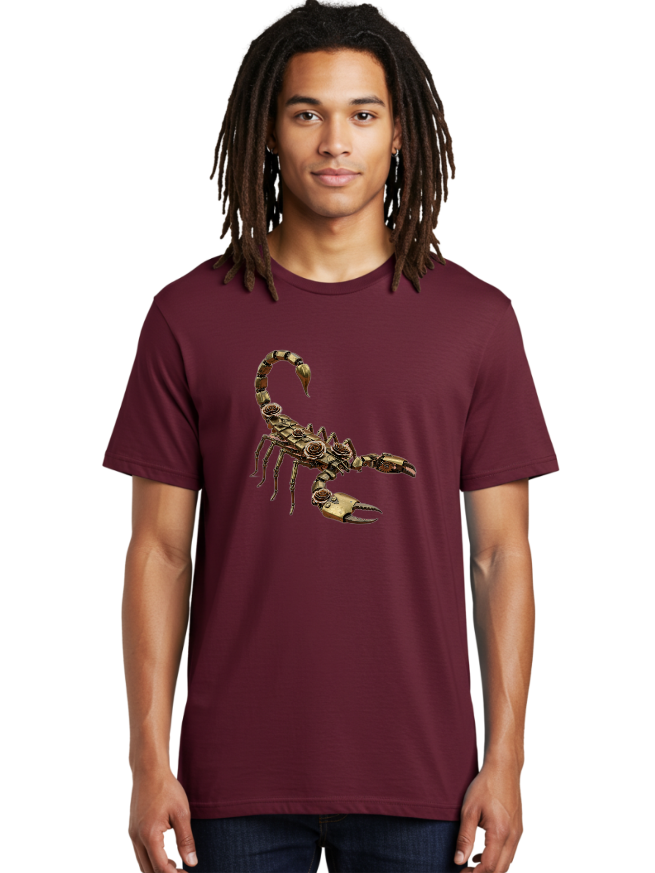 Mechanical-Scorpion Men'S Graphic Tee, 100% Cotton, Comfortable Casual Summer Wear, Machine Washable, Metallic Scorpion, Robotic Creature, Mechanical Arachnid, Futuristic Design, Steampunk Insect, Science Fiction Art, Robotic Exoskeleton, Bae229