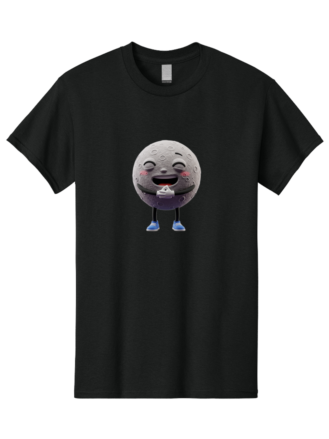 Moon-Character Men'S Graphic Tee, 100% Cotton, Comfortable Casual Summer Wear, Machine Washable, Cartoon Moon With Face, Smiling Moon Character, Moon With Legs, Blue Sneakers, Craters On Moon, Happy Expression, Anthropomorphic Moon, Bae231