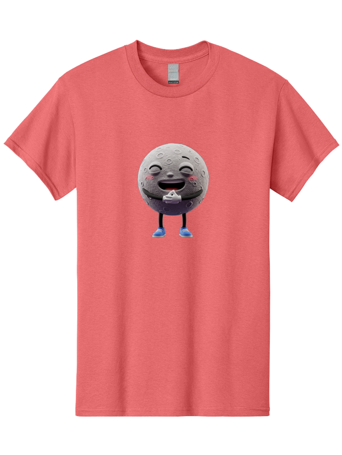 Moon-Character Men'S Graphic Tee, 100% Cotton, Comfortable Casual Summer Wear, Machine Washable, Cartoon Moon With Face, Smiling Moon Character, Moon With Legs, Blue Sneakers, Craters On Moon, Happy Expression, Anthropomorphic Moon, Bae231