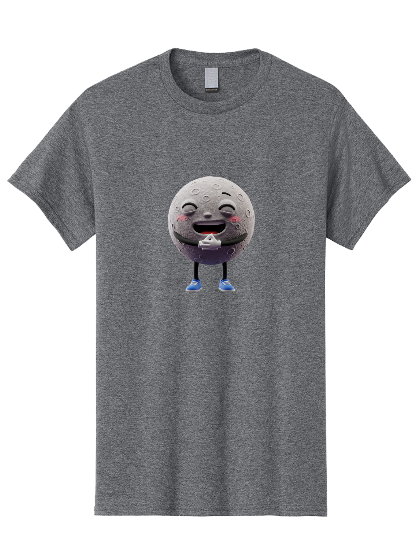 Moon-Character Men'S Graphic Tee, 100% Cotton, Comfortable Casual Summer Wear, Machine Washable, Cartoon Moon With Face, Smiling Moon Character, Moon With Legs, Blue Sneakers, Craters On Moon, Happy Expression, Anthropomorphic Moon, Bae231
