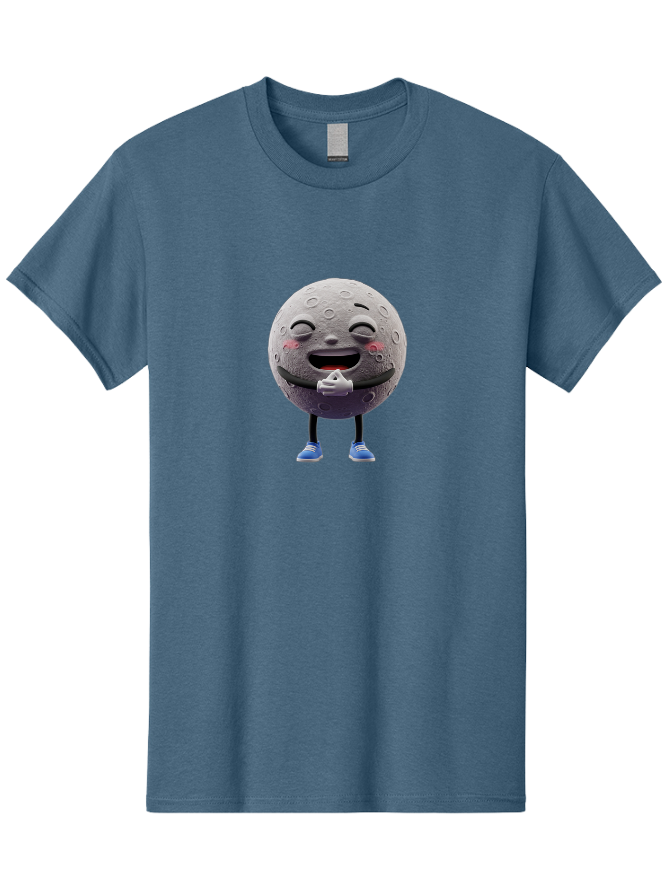 Moon-Character Men'S Graphic Tee, 100% Cotton, Comfortable Casual Summer Wear, Machine Washable, Cartoon Moon With Face, Smiling Moon Character, Moon With Legs, Blue Sneakers, Craters On Moon, Happy Expression, Anthropomorphic Moon, Bae231
