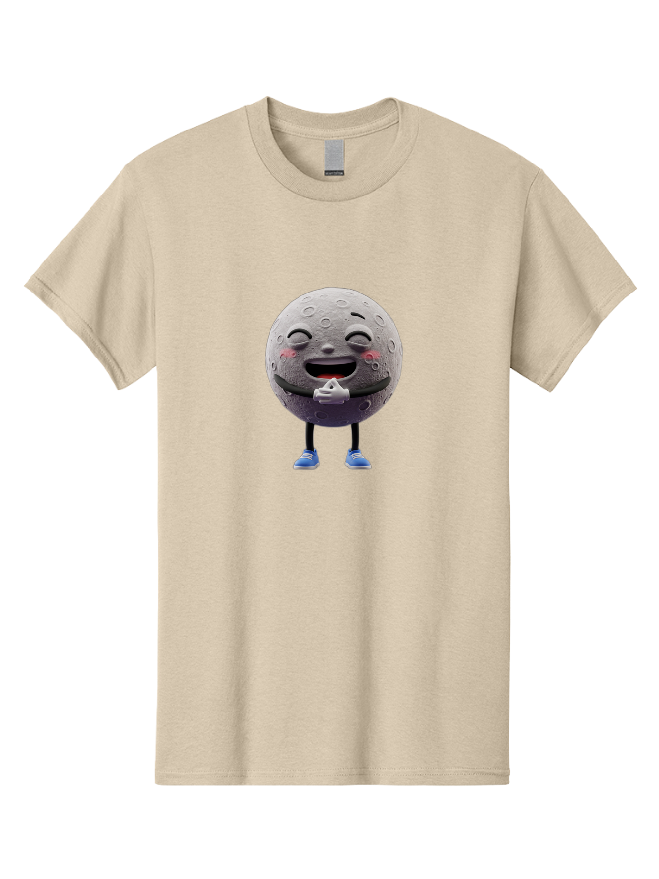 Moon-Character Men'S Graphic Tee, 100% Cotton, Comfortable Casual Summer Wear, Machine Washable, Cartoon Moon With Face, Smiling Moon Character, Moon With Legs, Blue Sneakers, Craters On Moon, Happy Expression, Anthropomorphic Moon, Bae231