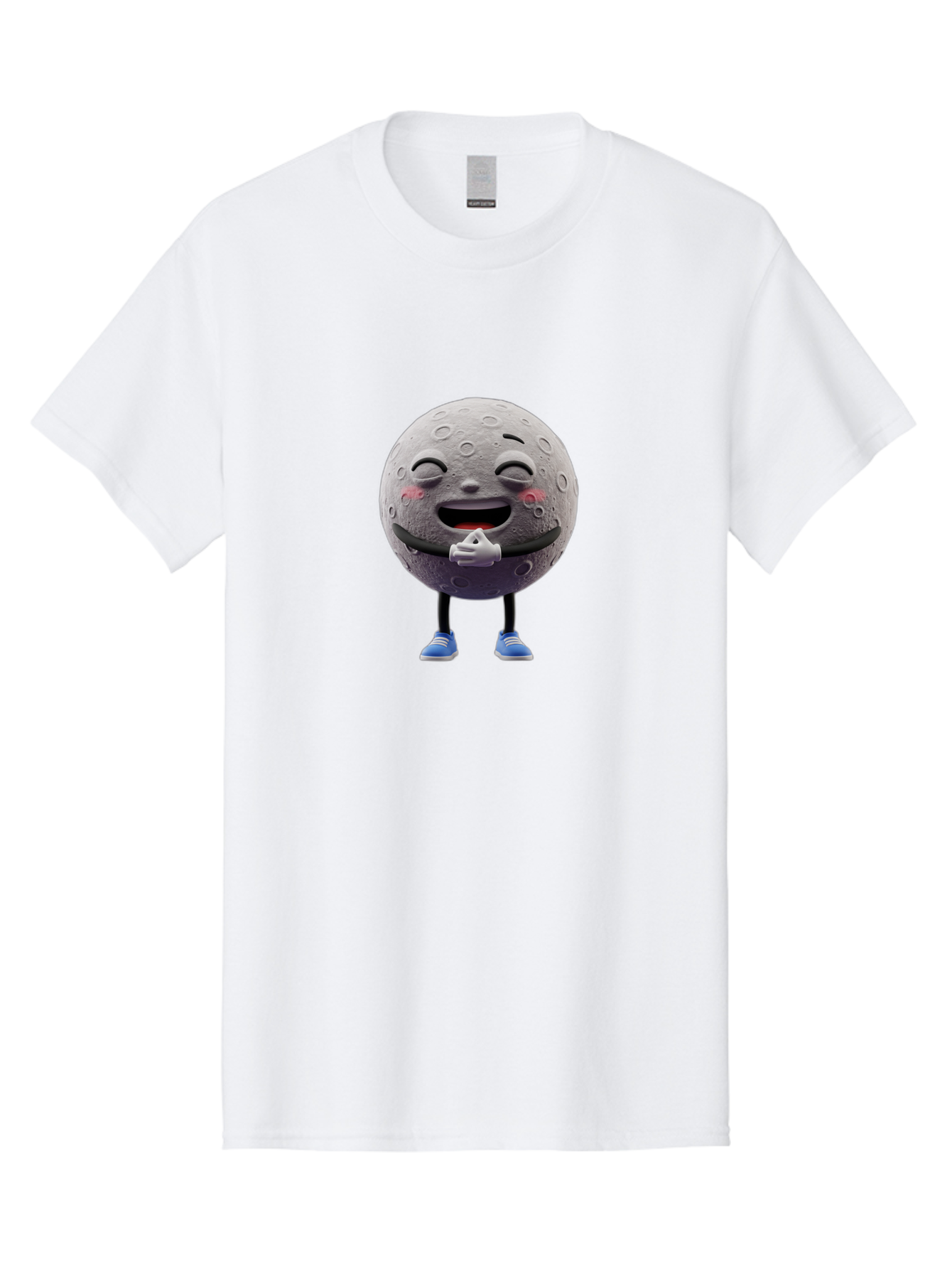 Moon-Character Men'S Graphic Tee, 100% Cotton, Comfortable Casual Summer Wear, Machine Washable, Cartoon Moon With Face, Smiling Moon Character, Moon With Legs, Blue Sneakers, Craters On Moon, Happy Expression, Anthropomorphic Moon, Bae231