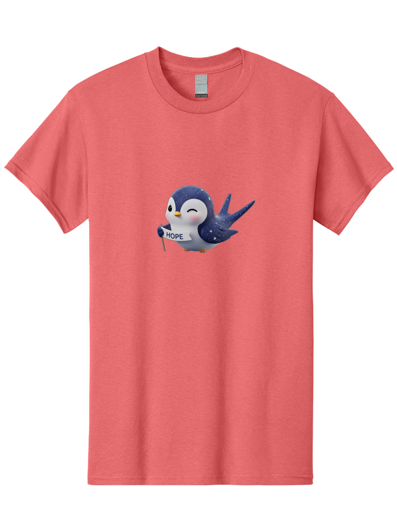 Penguin-With-Hope-Sign Men'S Graphic Tee, 100% Cotton, Comfortable Casual Summer Wear, Machine Washable, Cartoon Penguin, Starry Night Sky, Inspirational Message, Hope Symbol, Cute Animal, Positivity, Peaceful Atmosphere, Closed Eyes, Bae234