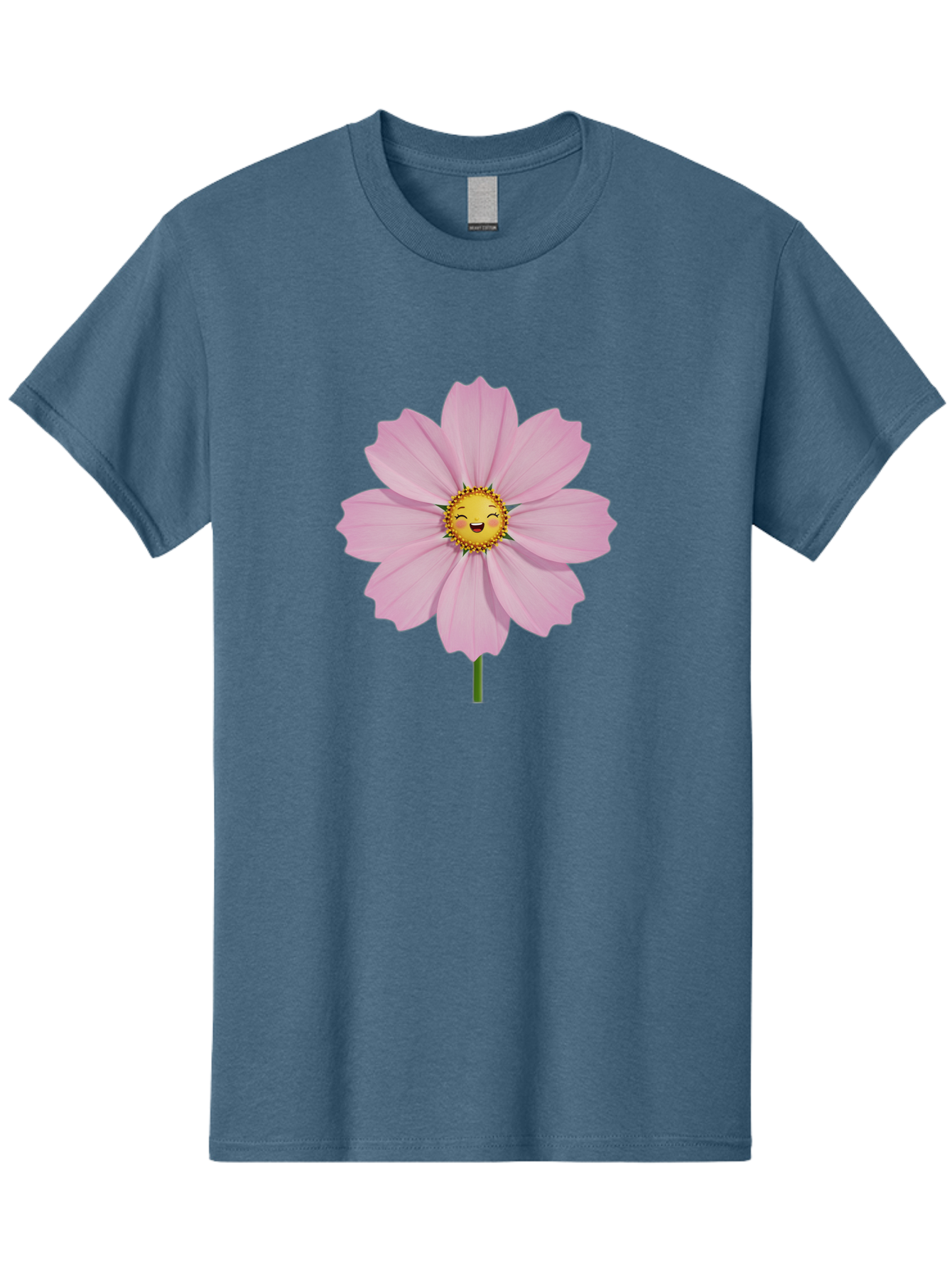 Pink-Flower-Emoji Men'S Graphic Tee, 100% Cotton, Comfortable Casual Summer Wear, Machine Washable, Pink Cosmos Flower, Cartoon Style, Smiling Face, Happy Emoji, Floral Illustration, Cute Design, Flower Graphics, Digital Art, Flower Emoji Bae236