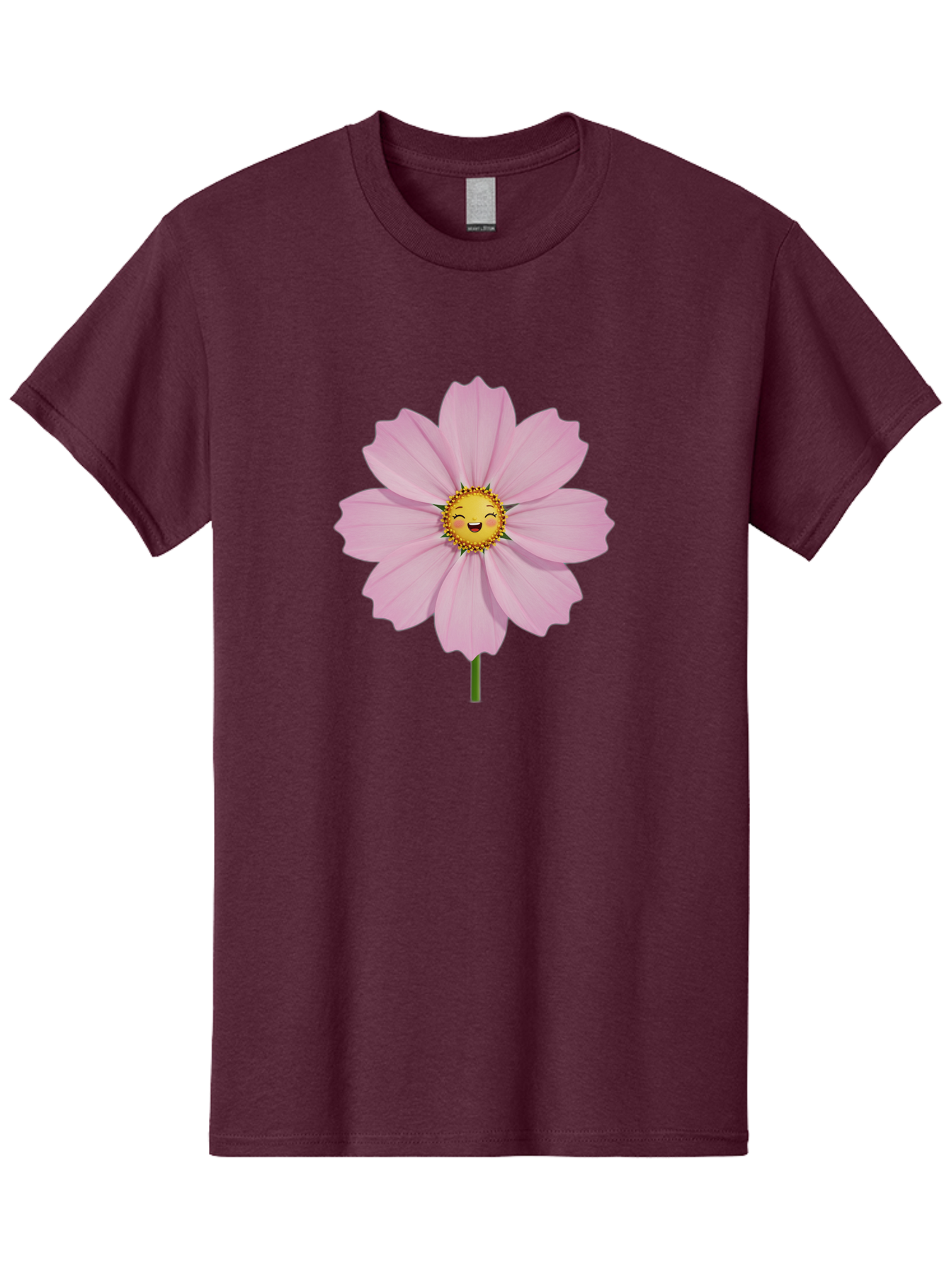 Pink-Flower-Emoji Men'S Graphic Tee, 100% Cotton, Comfortable Casual Summer Wear, Machine Washable, Pink Cosmos Flower, Cartoon Style, Smiling Face, Happy Emoji, Floral Illustration, Cute Design, Flower Graphics, Digital Art, Flower Emoji Bae236
