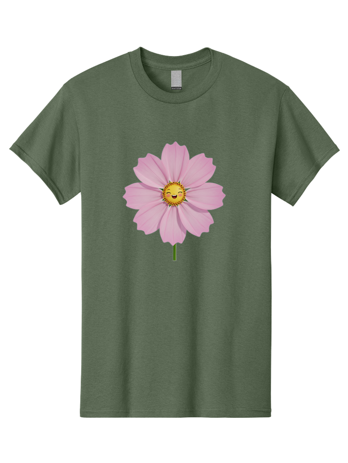 Pink-Flower-Emoji Men'S Graphic Tee, 100% Cotton, Comfortable Casual Summer Wear, Machine Washable, Pink Cosmos Flower, Cartoon Style, Smiling Face, Happy Emoji, Floral Illustration, Cute Design, Flower Graphics, Digital Art, Flower Emoji Bae236