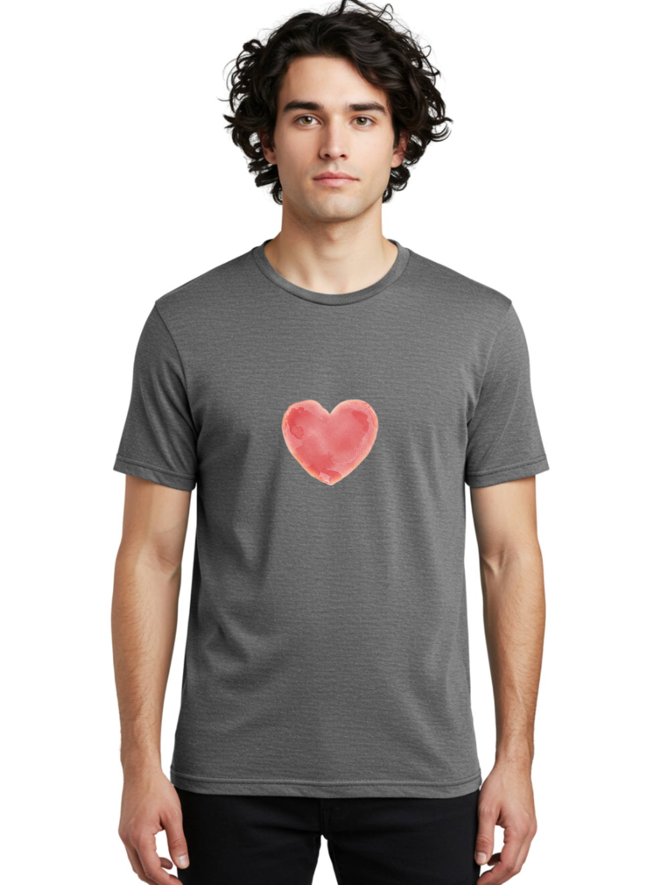 Pink-Heart Men'S Graphic Tee, 100% Cotton, Comfortable Casual Summer Wear, Machine Washable, Pink Heart, Heart Shape, Watercolor Art, Love Symbol, Valentines Day, Romantic Gesture, Tender Touch, Soft Pink Hue Bae238