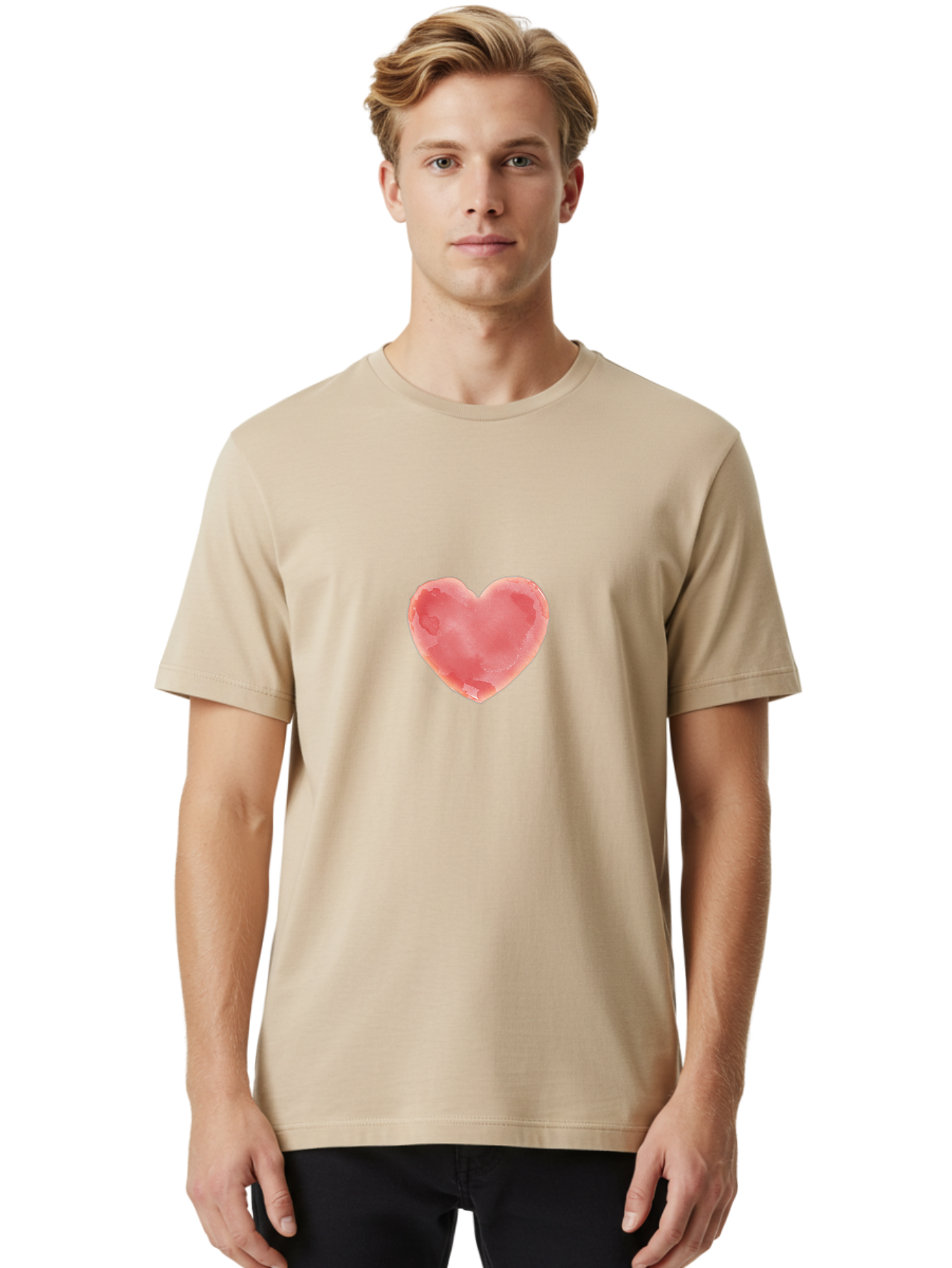 Pink-Heart Men'S Graphic Tee, 100% Cotton, Comfortable Casual Summer Wear, Machine Washable, Pink Heart, Heart Shape, Watercolor Art, Love Symbol, Valentines Day, Romantic Gesture, Tender Touch, Soft Pink Hue Bae238