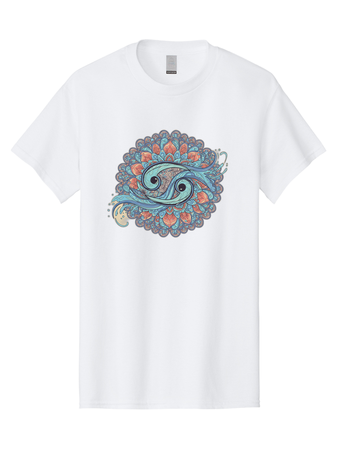 Pisces-Symbol Men'S Graphic Tee, 100% Cotton, Comfortable Casual Summer Wear, Machine Washable, Pisces Zodiac Sign, Fish Symbol, Astrology Illustration, Intricate Design, Mystical Art, Celestial Theme, Abstract Shapes, Blue And Orange Hues, Bae239