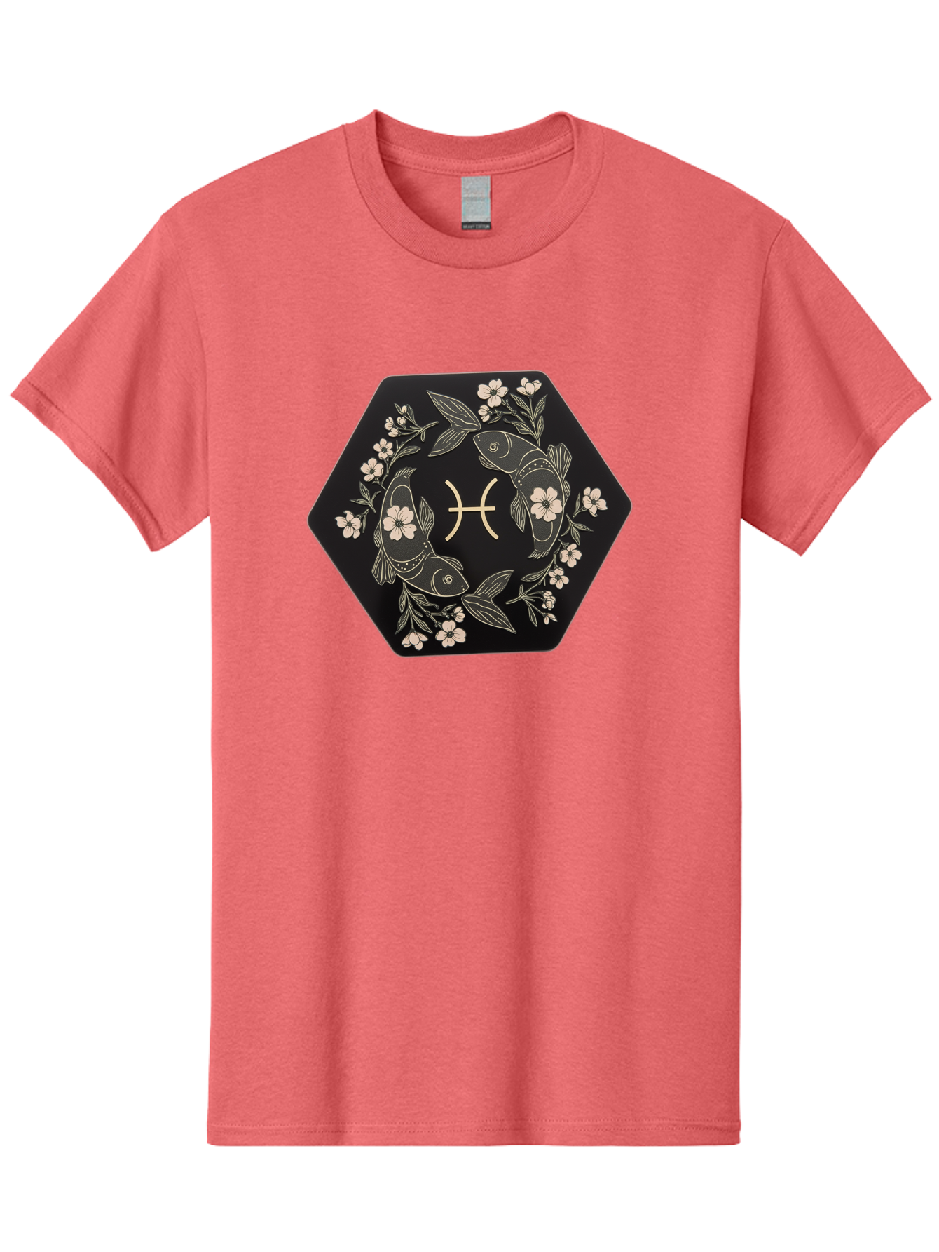 Pisces-Zodiac-Symbol Men'S Graphic Tee, 100% Cotton, Comfortable Casual Summer Wear, Machine Washable, Pisces Zodiac Symbol, Fish Illustration, Floral Wreath, Astrology Sign, Horoscope, Mystical Design, Esoteric Art, Spiritual Symbolism, Bae240