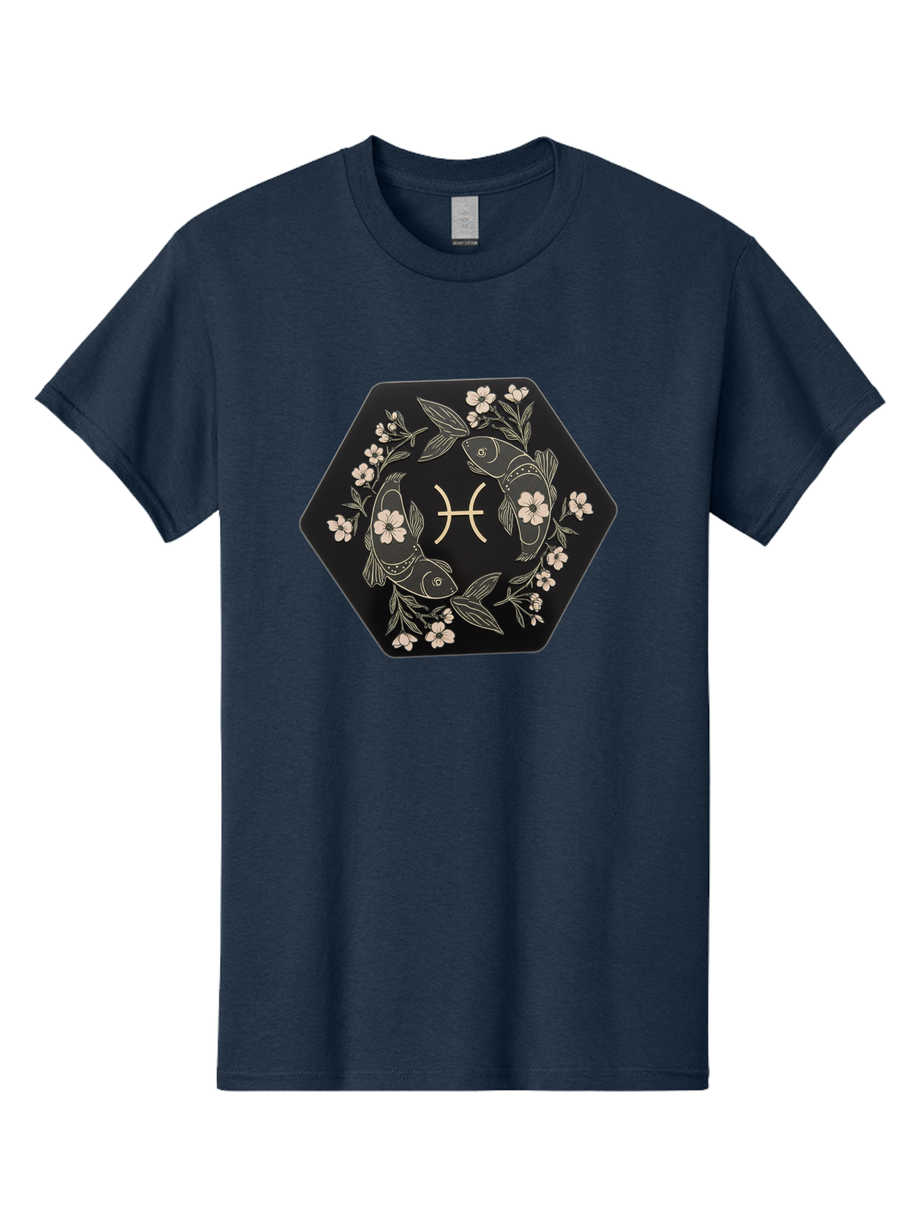 Pisces-Zodiac-Symbol Men'S Graphic Tee, 100% Cotton, Comfortable Casual Summer Wear, Machine Washable, Pisces Zodiac Symbol, Fish Illustration, Floral Wreath, Astrology Sign, Horoscope, Mystical Design, Esoteric Art, Spiritual Symbolism, Bae240