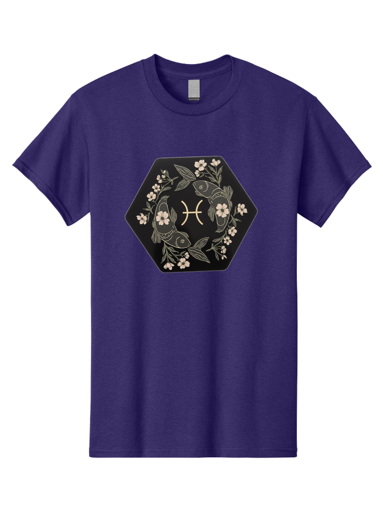 Pisces-Zodiac-Symbol Men'S Graphic Tee, 100% Cotton, Comfortable Casual Summer Wear, Machine Washable, Pisces Zodiac Symbol, Fish Illustration, Floral Wreath, Astrology Sign, Horoscope, Mystical Design, Esoteric Art, Spiritual Symbolism, Bae240