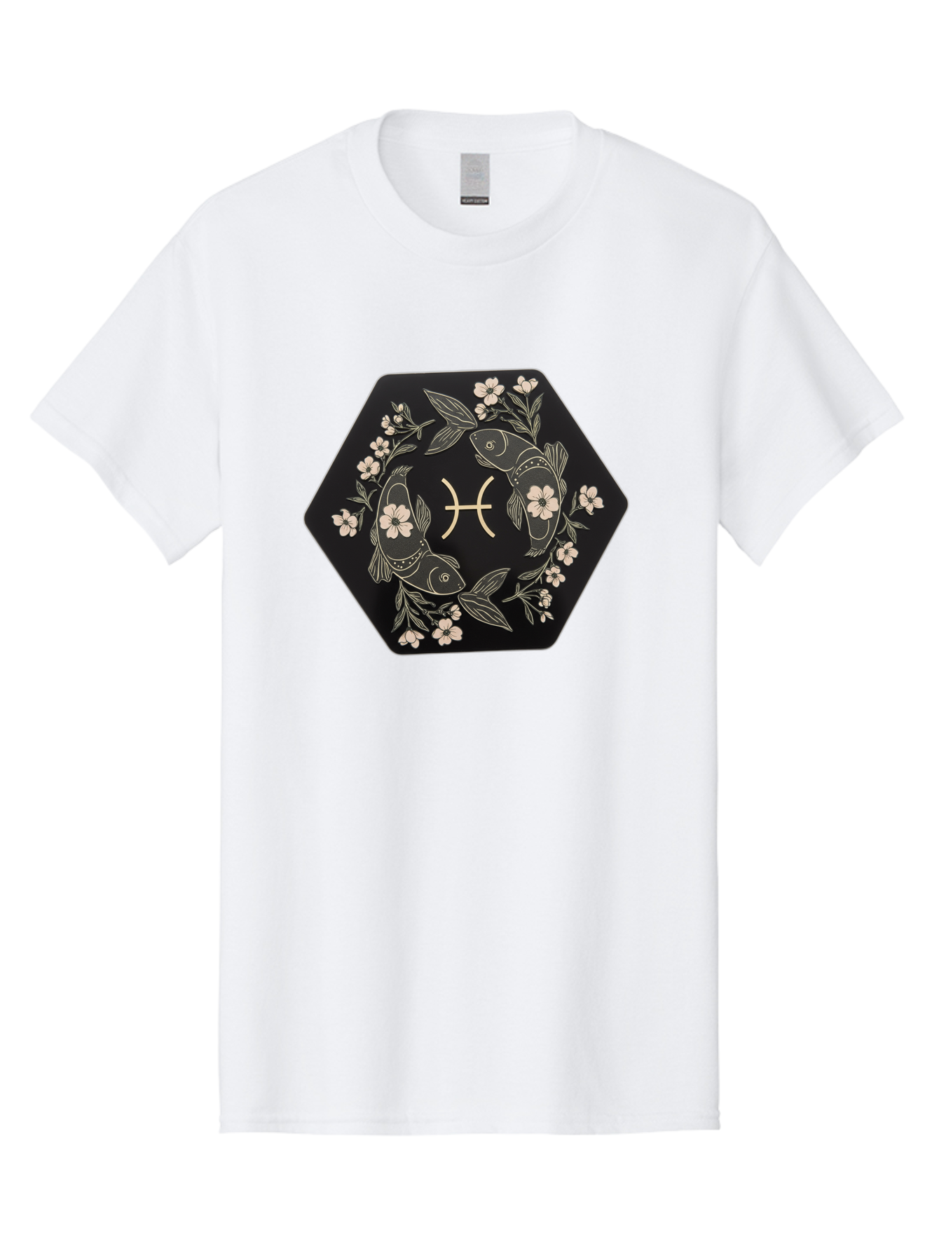Pisces-Zodiac-Symbol Men'S Graphic Tee, 100% Cotton, Comfortable Casual Summer Wear, Machine Washable, Pisces Zodiac Symbol, Fish Illustration, Floral Wreath, Astrology Sign, Horoscope, Mystical Design, Esoteric Art, Spiritual Symbolism, Bae240