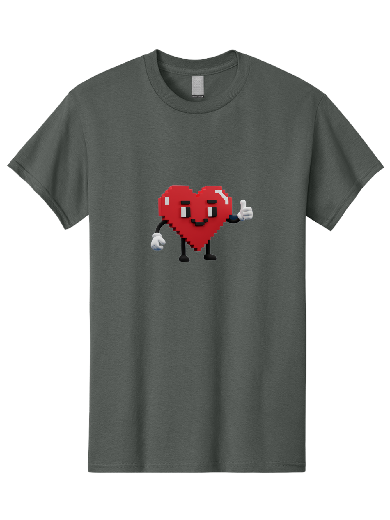Pixel-Heart Men'S Graphic Tee, 100% Cotton, Comfortable Casual Summer Wear, Machine Washable, Red Heart Character, Pixel Art Style, Thumbs Up Gesture, Friendly Expression, Cute Design, Gaming-Inspired, Digital Illustration, Love Symbol Bae241