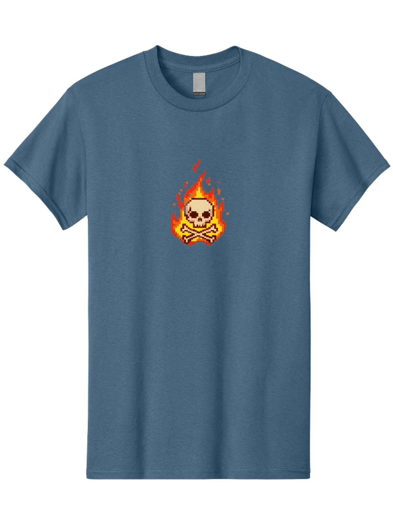 Pixel-Skull-And-Crossbones Men'S Graphic Tee, 100% Cotton, Comfortable Casual Summer Wear, Machine Washable, Death Symbol, Danger Sign, Warning Sign, Skull And Crossbones, Pixel Art, Retro Gaming, Grunge Aesthetics, Fiery Flames, Bae242