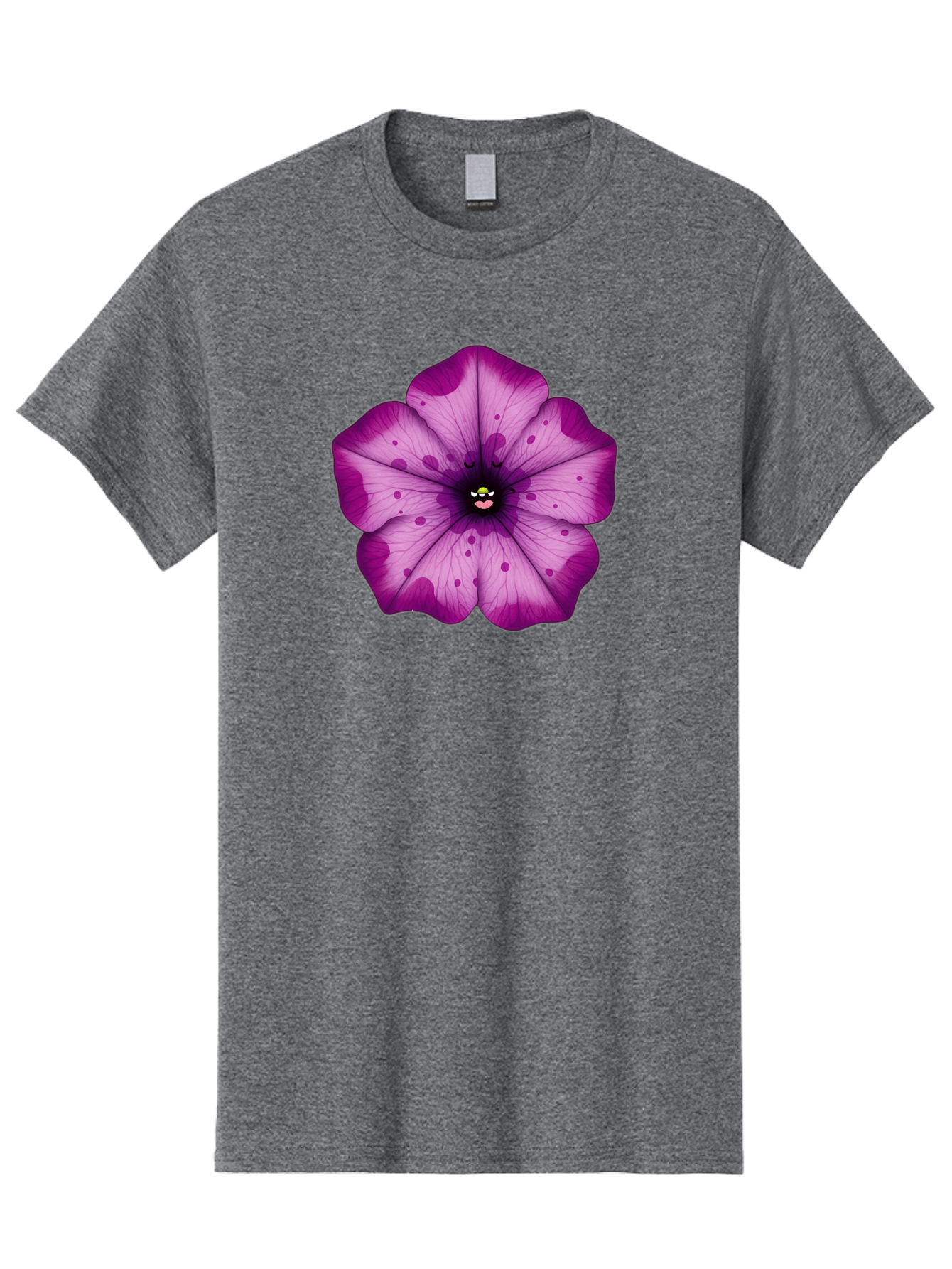 Purple-Flower Men'S Graphic Tee, 100% Cotton, Comfortable Casual Summer Wear, Machine Washable, Purple Flower, Cartoon Style, Vibrant Colors, Whimsical Design, Floral Pattern, Playful Character, Purple Petals, Spotty Design Bae243