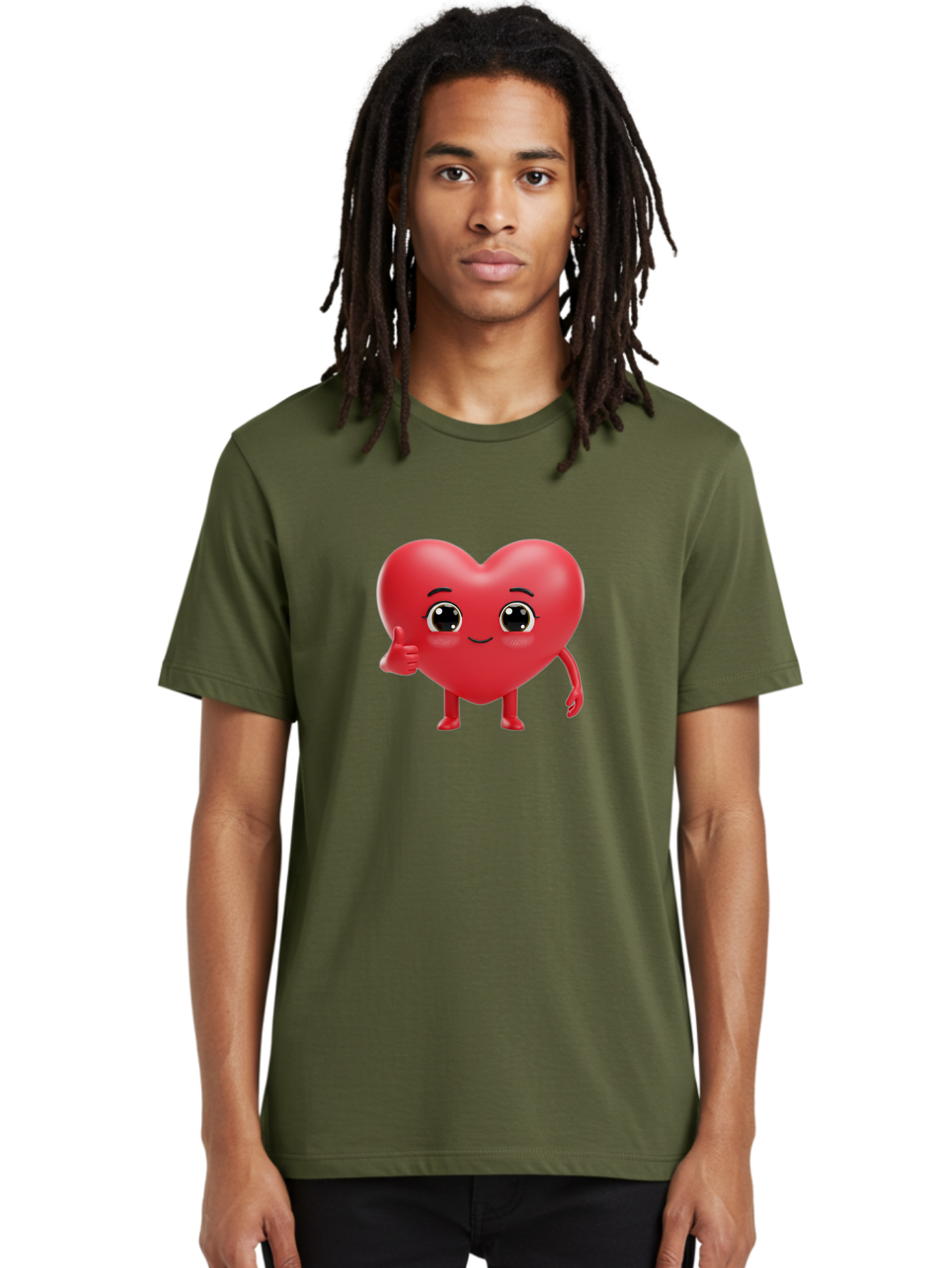 Red-Heart-Character-1 Men'S Graphic Tee, 100% Cotton, Comfortable Casual Summer Wear, Machine Washable, Cartoon Heart, Smiling Face, Thumbs Up, Cute Character, Heart Emoji, Love Symbol, Friendly Icon, Digital Illustration, 3D Rendering, Bae249