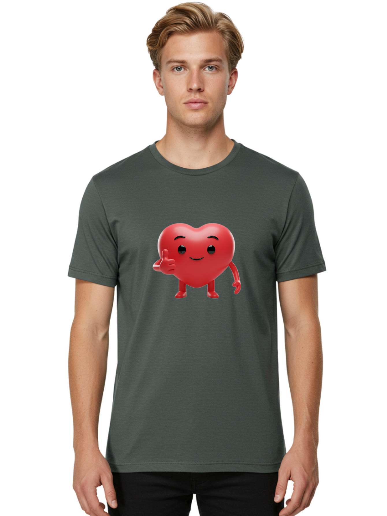 Red-Heart-Emoji Men'S Graphic Tee, 100% Cotton, Comfortable Casual Summer Wear, Machine Washable, Red Heart Character, Cartoon Heart, Heart With Arms And Legs, Thumbs Up Heart, Smiling Heart, Happy Heart, 3D Heart Character, Cute Heart Mascot Bae252