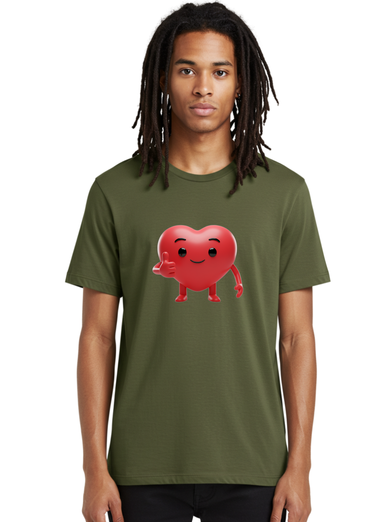 Red-Heart-Emoji Men'S Graphic Tee, 100% Cotton, Comfortable Casual Summer Wear, Machine Washable, Red Heart Character, Cartoon Heart, Heart With Arms And Legs, Thumbs Up Heart, Smiling Heart, Happy Heart, 3D Heart Character, Cute Heart Mascot Bae252