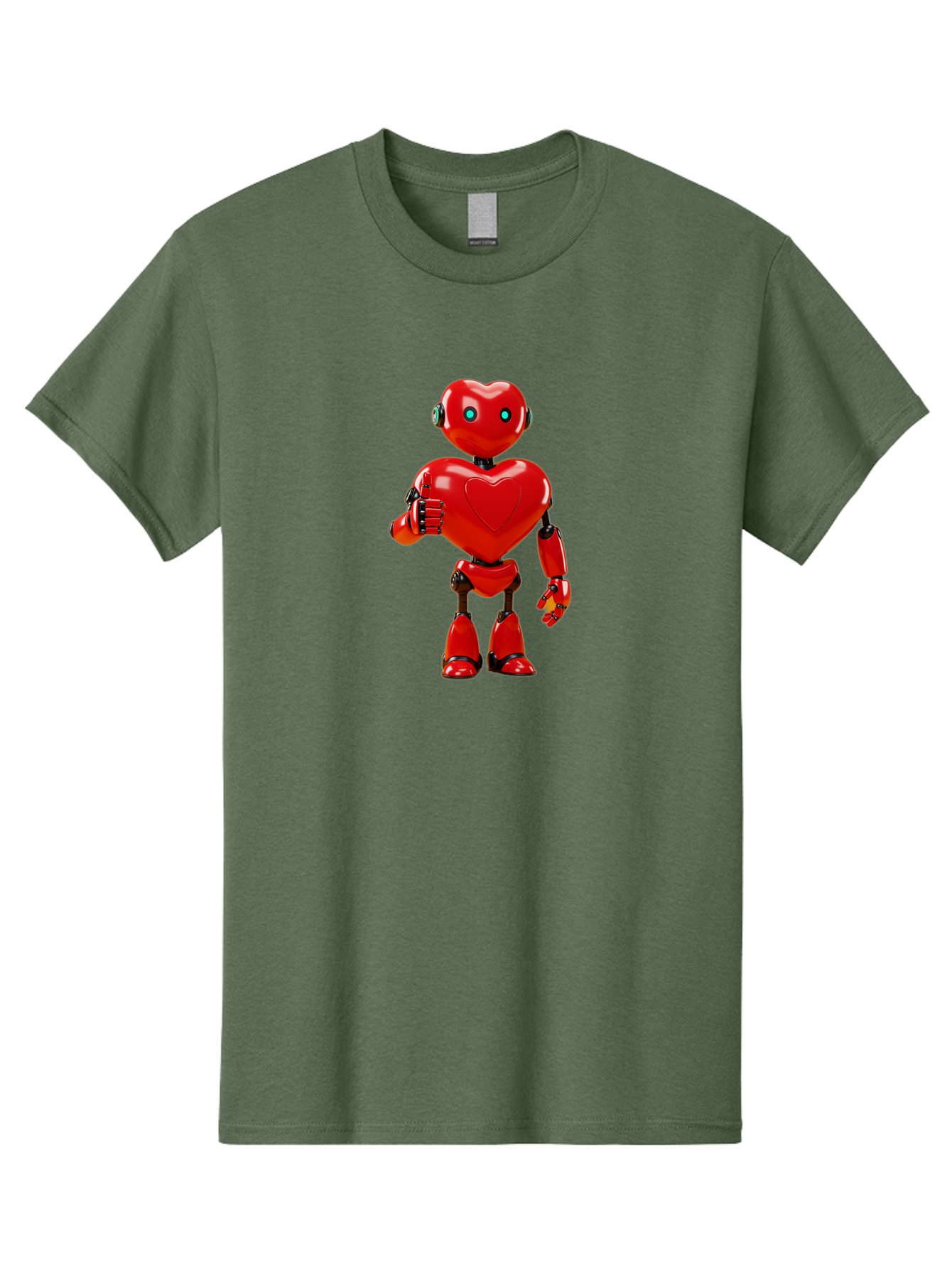 Red-Heart-Robot Men'S Graphic Tee, 100% Cotton, Comfortable Casual Summer Wear, Machine Washable, Red Robot With Heart-Shaped Body, Futuristic Design, Heart-Shaped Head, Blue Glowing Eyes, Robotic Lover, Cyborg, Shiny Red Metal, Bae253