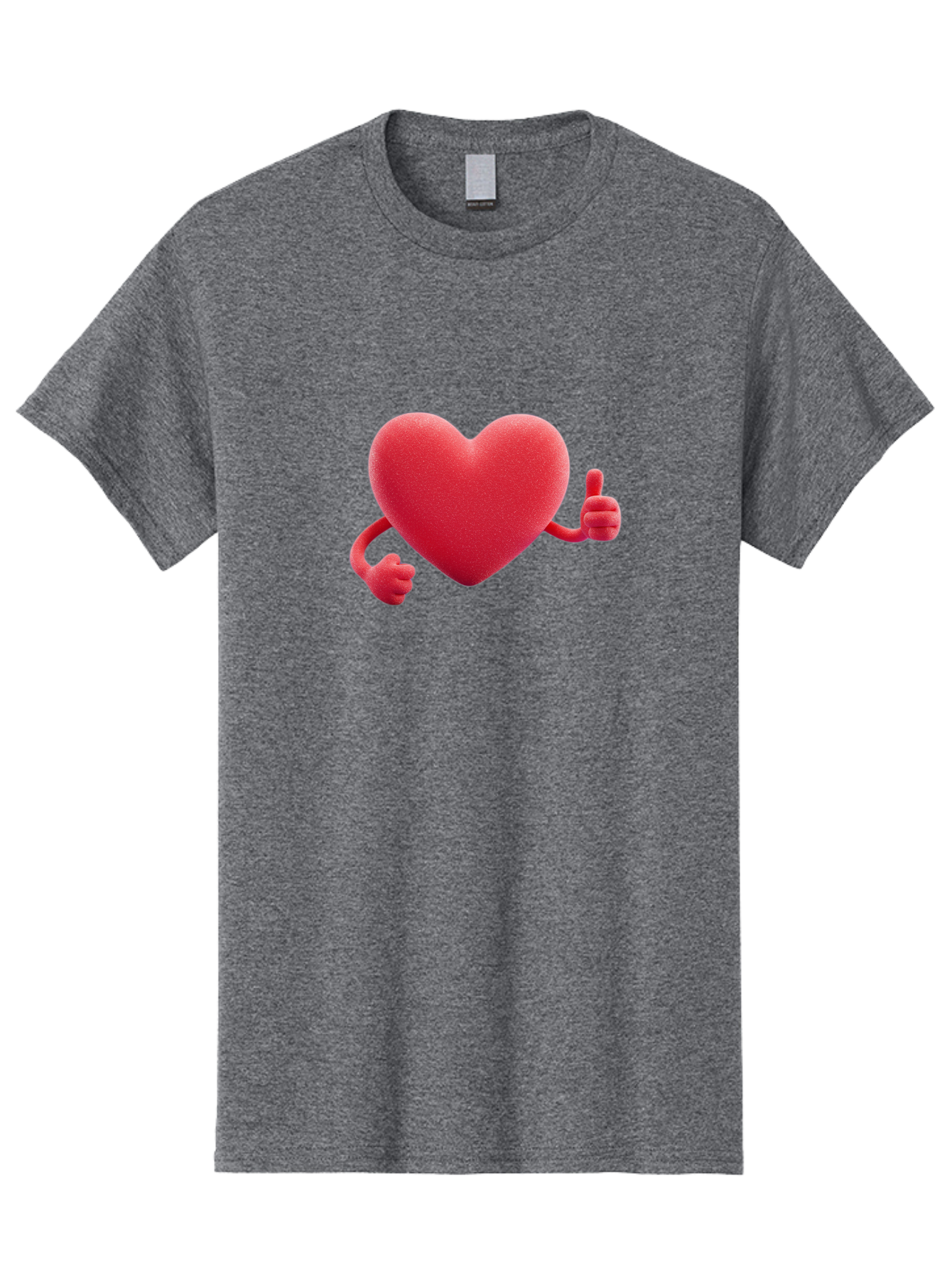 Red-Heart Men'S Graphic Tee, 100% Cotton, Comfortable Casual Summer Wear, Machine Washable, Red Heart Character, Thumbs Up Gesture, Cartoon Heart, Approval Symbol, Love Icon, Positivity, Heart Symbol, Cute Illustration, Heart Gesture Bae255