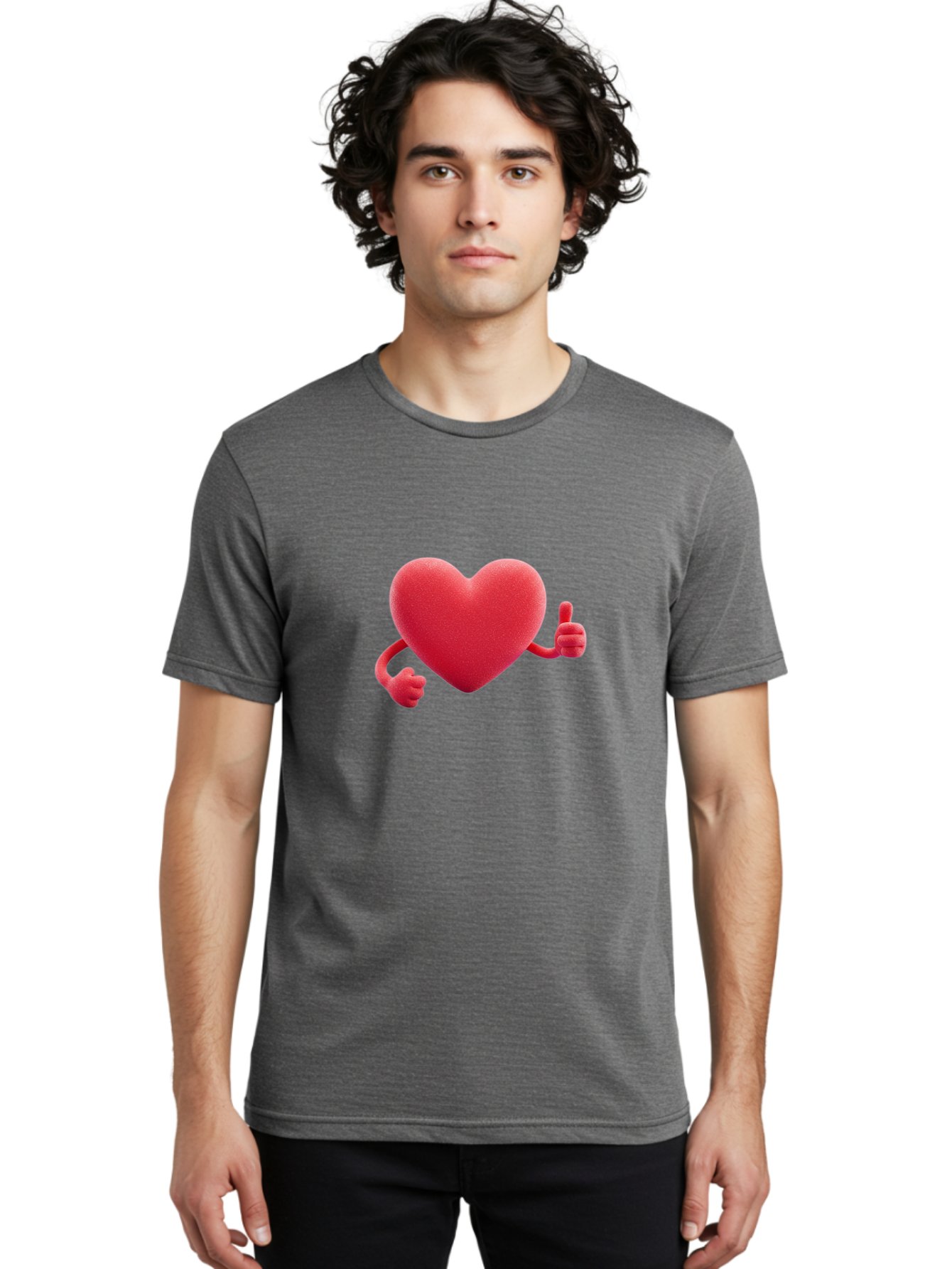 Red-Heart Men'S Graphic Tee, 100% Cotton, Comfortable Casual Summer Wear, Machine Washable, Red Heart Character, Thumbs Up Gesture, Cartoon Heart, Approval Symbol, Love Icon, Positivity, Heart Symbol, Cute Illustration, Heart Gesture Bae255