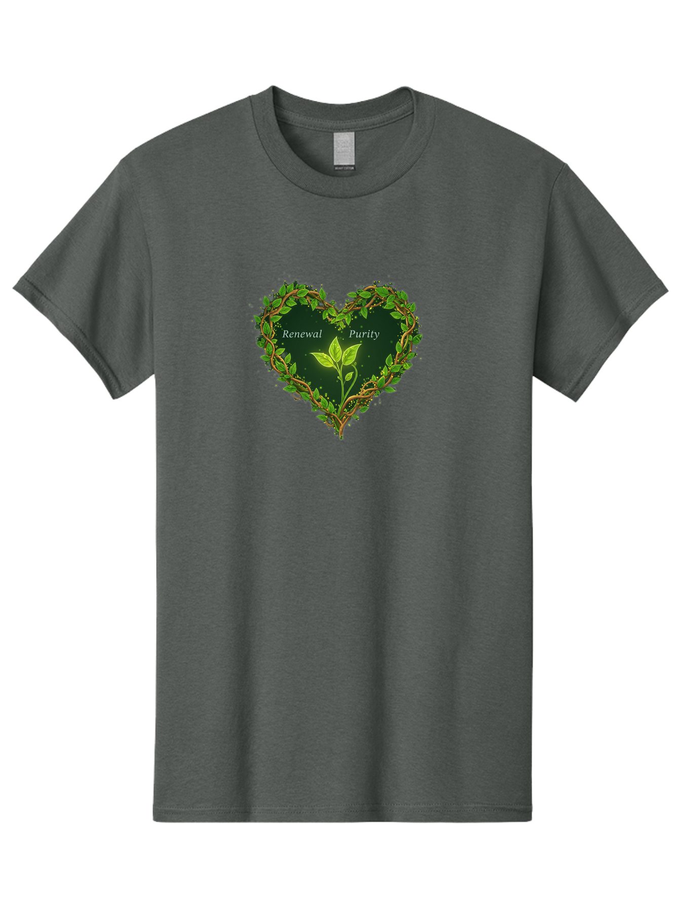 Renewal-Purity Men'S Graphic Tee, 100% Cotton, Comfortable Casual Summer Wear, Machine Washable, Heart Shape, Leaves And Vines, Renewal And Purity, Green Leaves, Natural Elements, Symbolic Heart, Spiritual Growth, Healthy Living Bae256