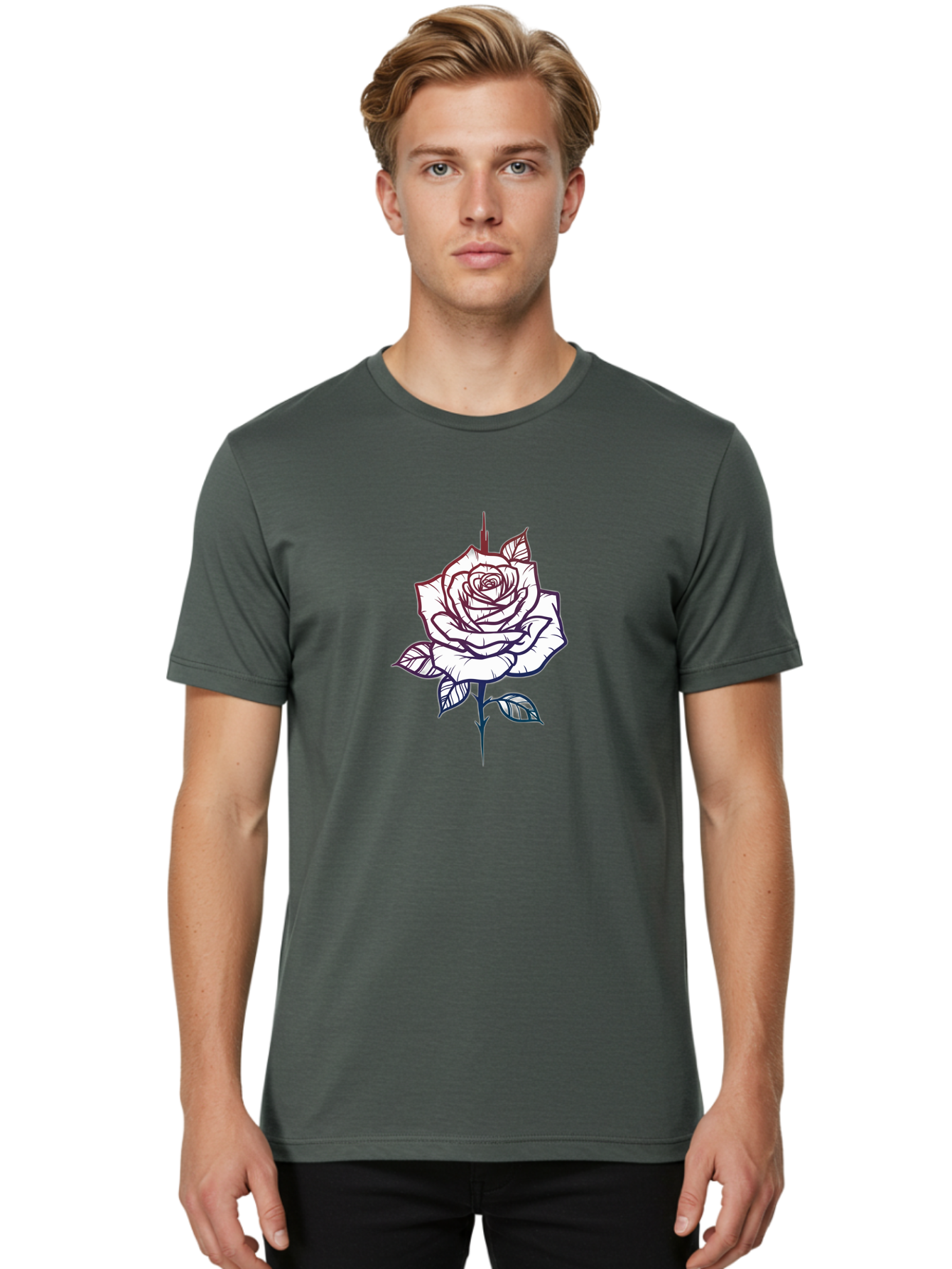 Rose-1 Men'S Graphic Tee, 100% Cotton, Comfortable Casual Summer Wear, Machine Washable, Black And White Rose Illustration, Tattoo Style Rose, Minimalist Design, Elegant Floral Art, Dark Linework, Rose Silhouette, Simple Yet Striking Bae257
