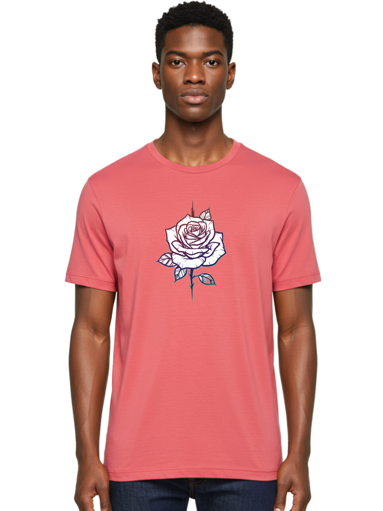 Rose-1 Men'S Graphic Tee, 100% Cotton, Comfortable Casual Summer Wear, Machine Washable, Black And White Rose Illustration, Tattoo Style Rose, Minimalist Design, Elegant Floral Art, Dark Linework, Rose Silhouette, Simple Yet Striking Bae257