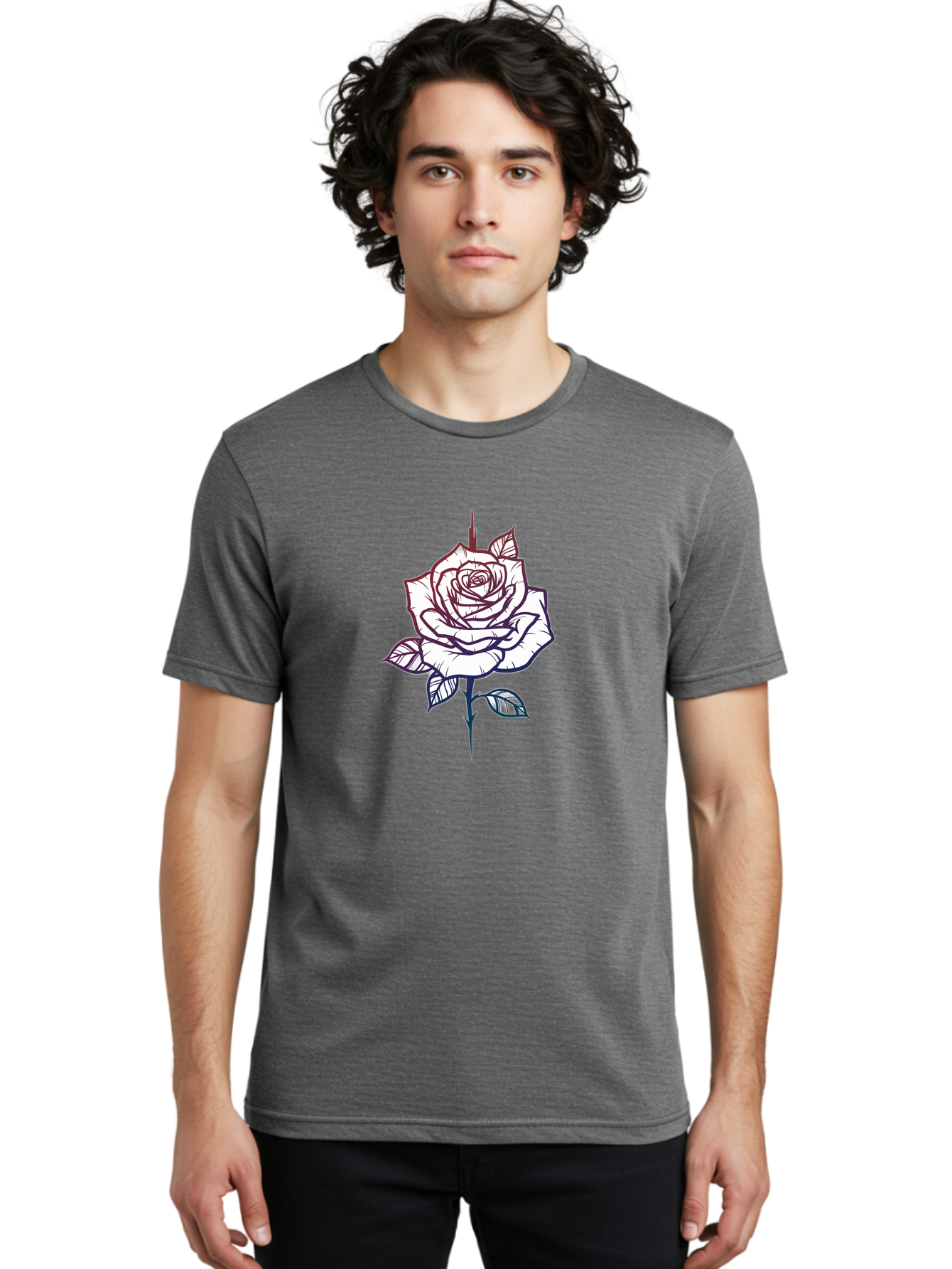 Rose-1 Men'S Graphic Tee, 100% Cotton, Comfortable Casual Summer Wear, Machine Washable, Black And White Rose Illustration, Tattoo Style Rose, Minimalist Design, Elegant Floral Art, Dark Linework, Rose Silhouette, Simple Yet Striking Bae257