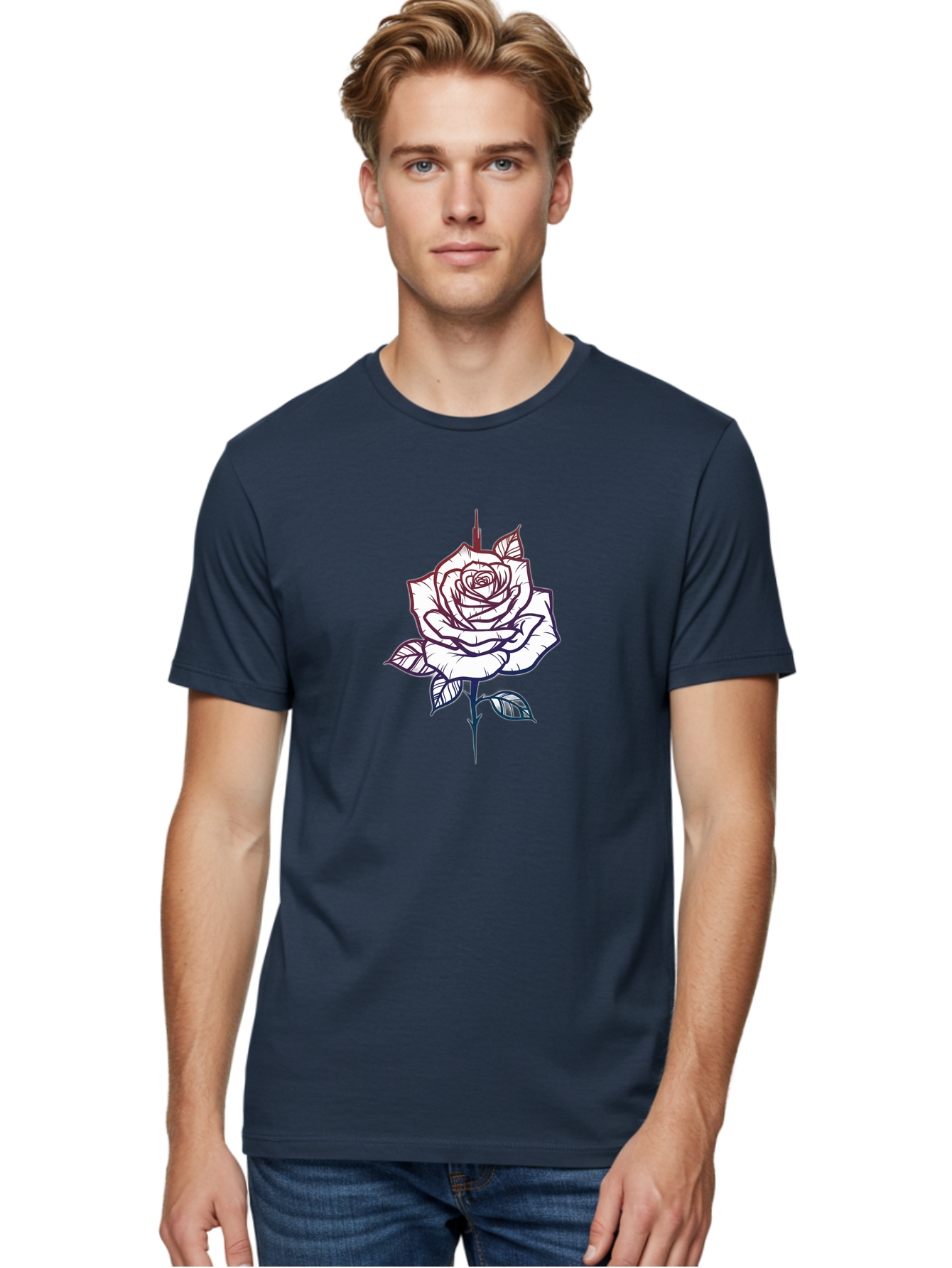 Rose-1 Men'S Graphic Tee, 100% Cotton, Comfortable Casual Summer Wear, Machine Washable, Black And White Rose Illustration, Tattoo Style Rose, Minimalist Design, Elegant Floral Art, Dark Linework, Rose Silhouette, Simple Yet Striking Bae257