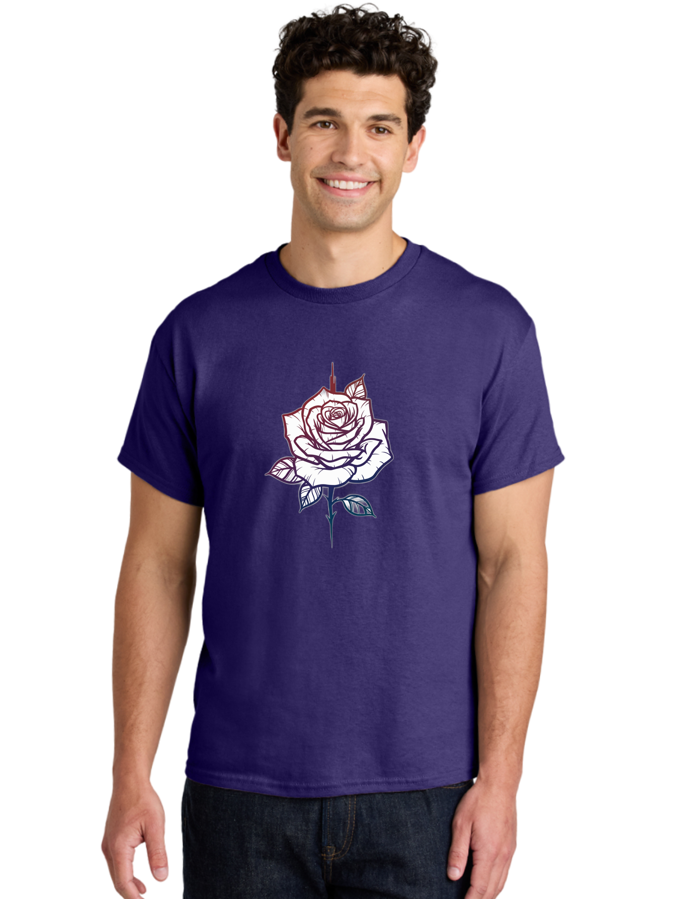 Rose-1 Men'S Graphic Tee, 100% Cotton, Comfortable Casual Summer Wear, Machine Washable, Black And White Rose Illustration, Tattoo Style Rose, Minimalist Design, Elegant Floral Art, Dark Linework, Rose Silhouette, Simple Yet Striking Bae257