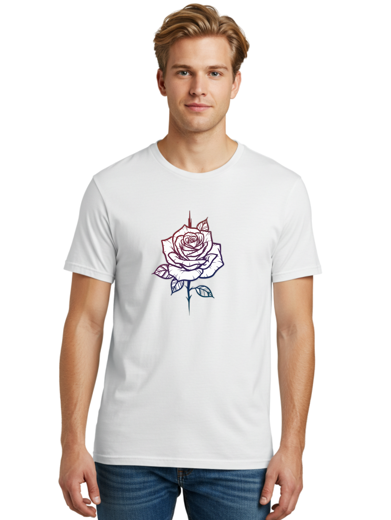 Rose-1 Men'S Graphic Tee, 100% Cotton, Comfortable Casual Summer Wear, Machine Washable, Black And White Rose Illustration, Tattoo Style Rose, Minimalist Design, Elegant Floral Art, Dark Linework, Rose Silhouette, Simple Yet Striking Bae257