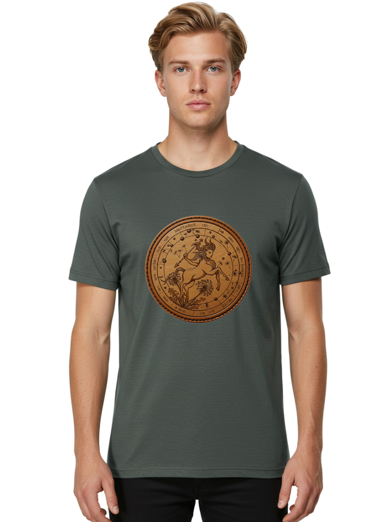 Sagittarius Men'S Graphic Tee, 100% Cotton, Comfortable Casual Summer Wear, Machine Washable, Sagittarius Zodiac Sign, Centaur Archer, Astrology Symbol, Horoscope Illustration, Dandelion Flowers, Celestial Map, Ancient Mythology, Mystical Art Bae263
