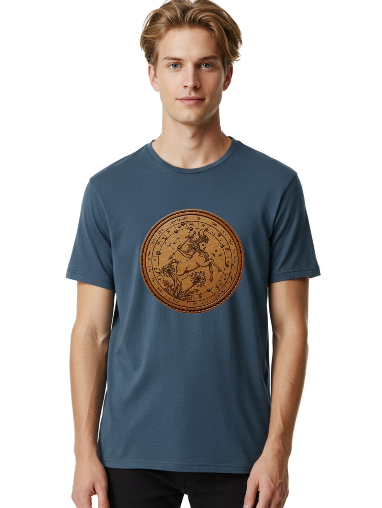 Sagittarius Men'S Graphic Tee, 100% Cotton, Comfortable Casual Summer Wear, Machine Washable, Sagittarius Zodiac Sign, Centaur Archer, Astrology Symbol, Horoscope Illustration, Dandelion Flowers, Celestial Map, Ancient Mythology, Mystical Art Bae263