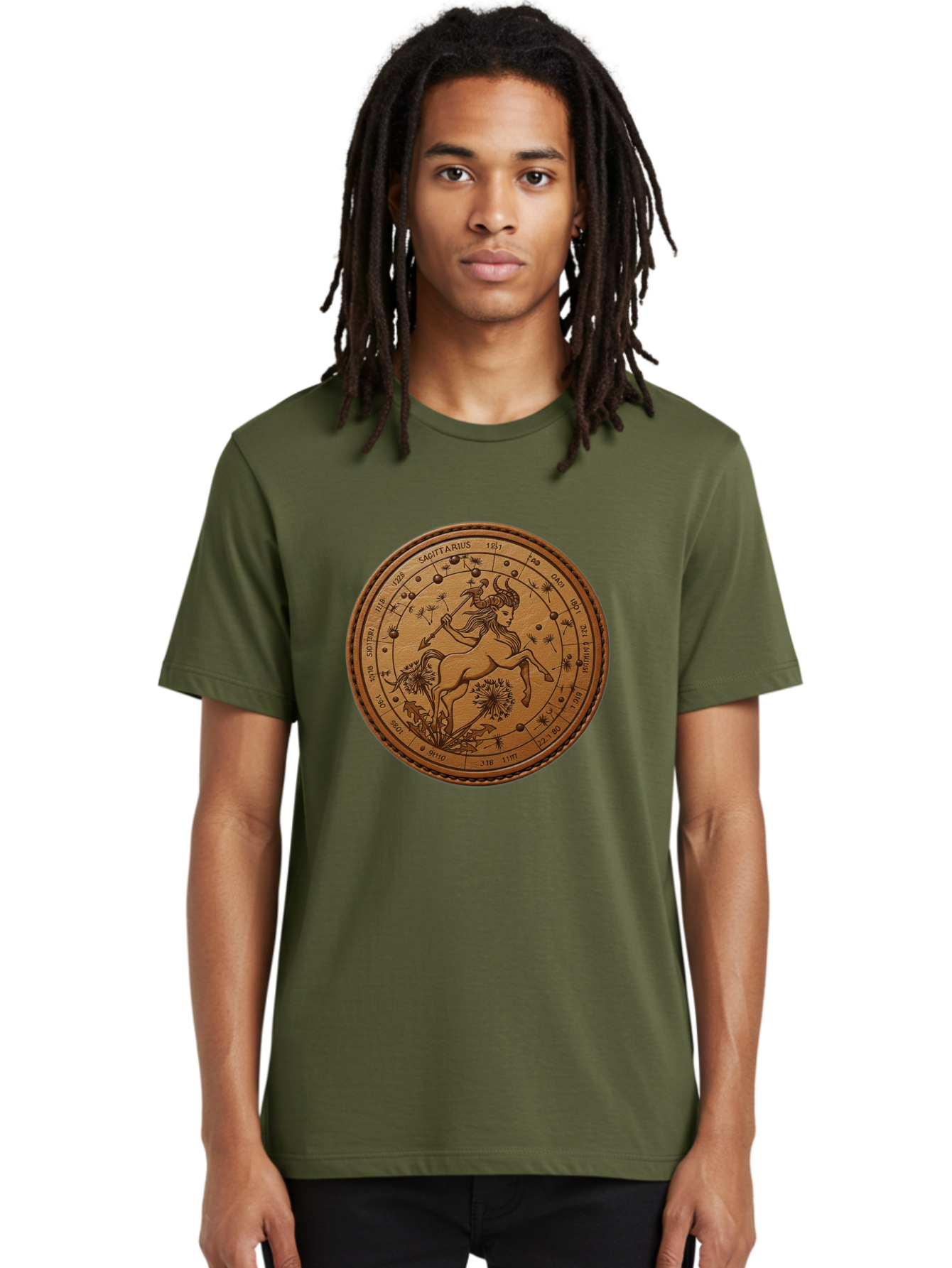 Sagittarius Men'S Graphic Tee, 100% Cotton, Comfortable Casual Summer Wear, Machine Washable, Sagittarius Zodiac Sign, Centaur Archer, Astrology Symbol, Horoscope Illustration, Dandelion Flowers, Celestial Map, Ancient Mythology, Mystical Art Bae263