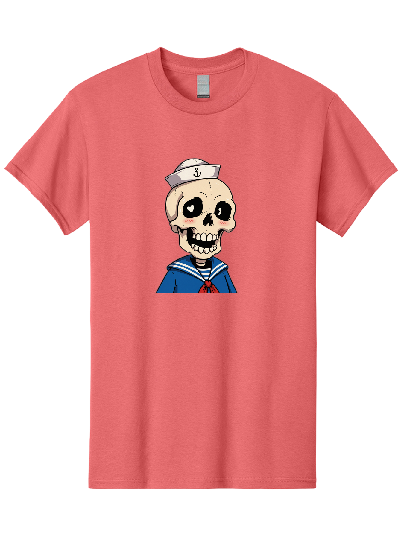 Sailor-Skull Men'S Graphic Tee, 100% Cotton, Comfortable Casual Summer Wear, Machine Washable, Cartoon Skull, Sailor Costume, Nautical Theme, Heart-Shaped Eye, Charming Smile, Kawaii Style, Quirky Character, Skeletal Figure, Anchor Hat, Bae264