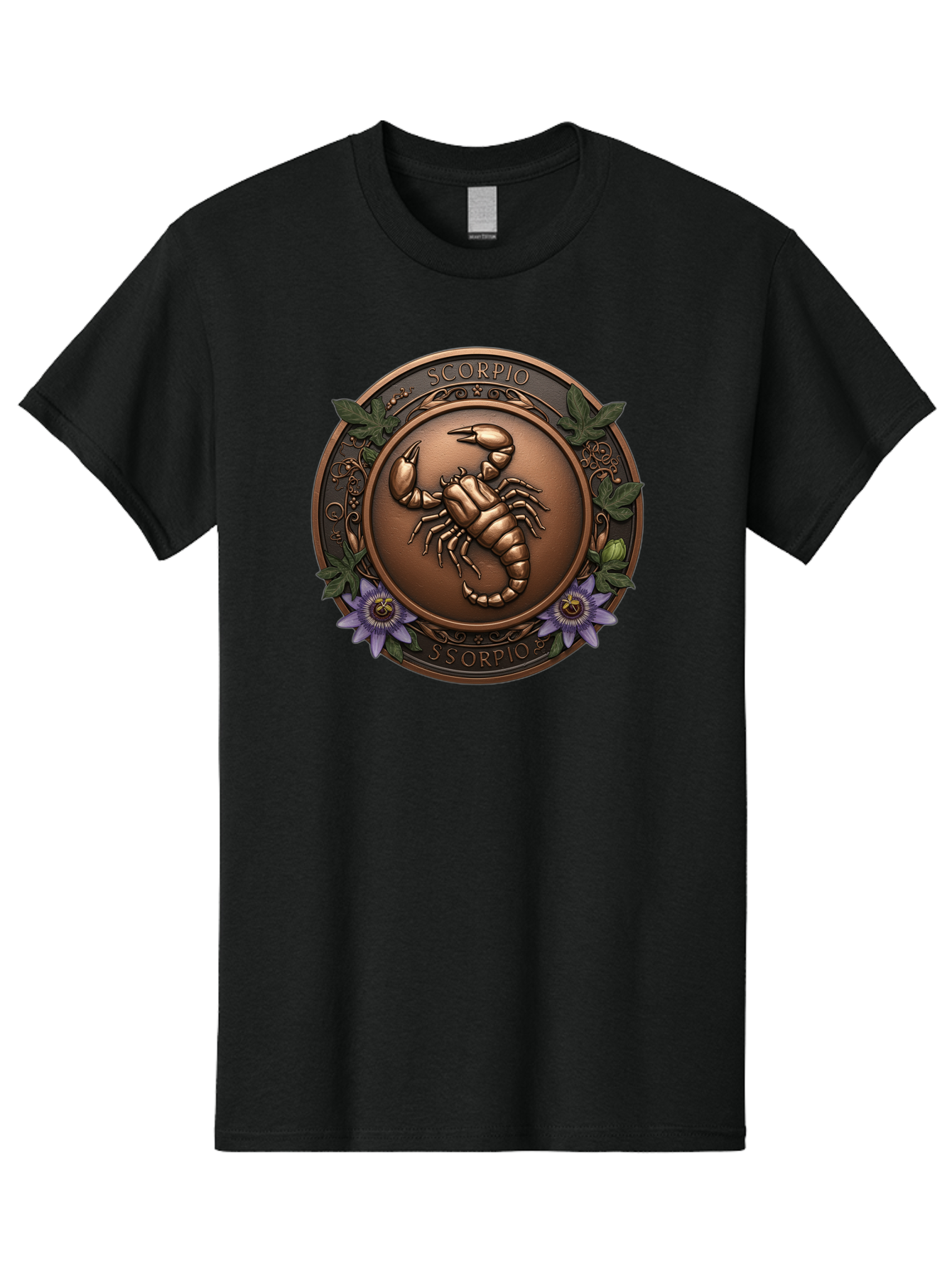 Scorpio-1 Men'S Graphic Tee, 100% Cotton, Comfortable Casual Summer Wear, Machine Washable, Scorpion Symbol, Zodiac Sign, Astrological Emblem, Bronze Medal, Scorpio, Mysterious, Astrology, Mystic, Flower, Leaves, Scorpion Motif Bae267
