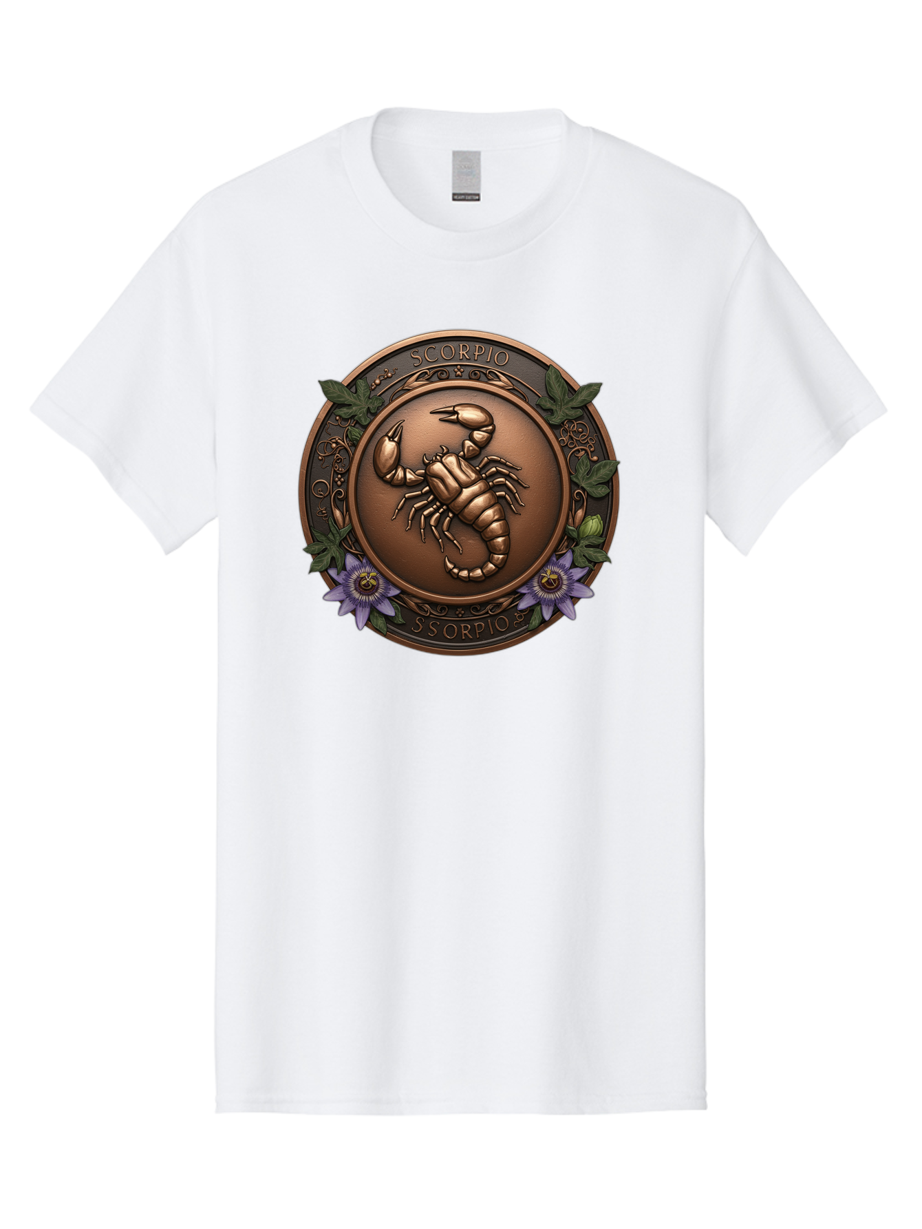 Scorpio-1 Men'S Graphic Tee, 100% Cotton, Comfortable Casual Summer Wear, Machine Washable, Scorpion Symbol, Zodiac Sign, Astrological Emblem, Bronze Medal, Scorpio, Mysterious, Astrology, Mystic, Flower, Leaves, Scorpion Motif Bae267